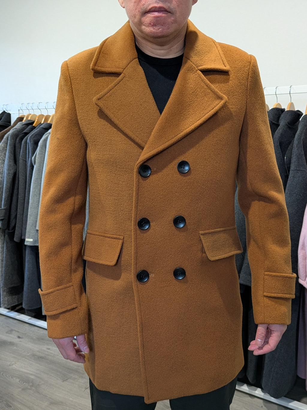 019 Men's 51% Wool Coats Black Grey Tan
