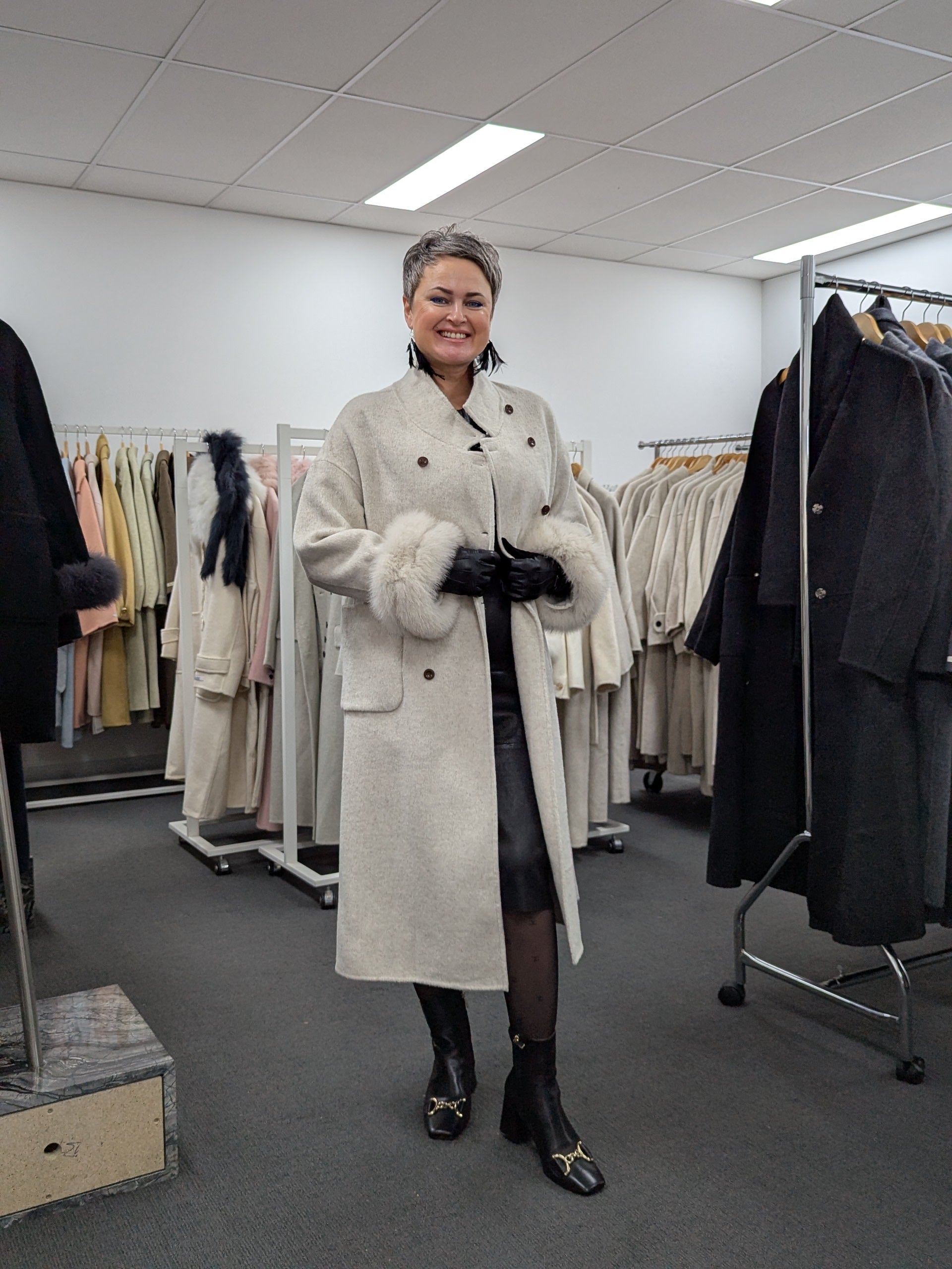 Fur trims 100% Wool Coat Women Warehouse Try-On Welcome 248