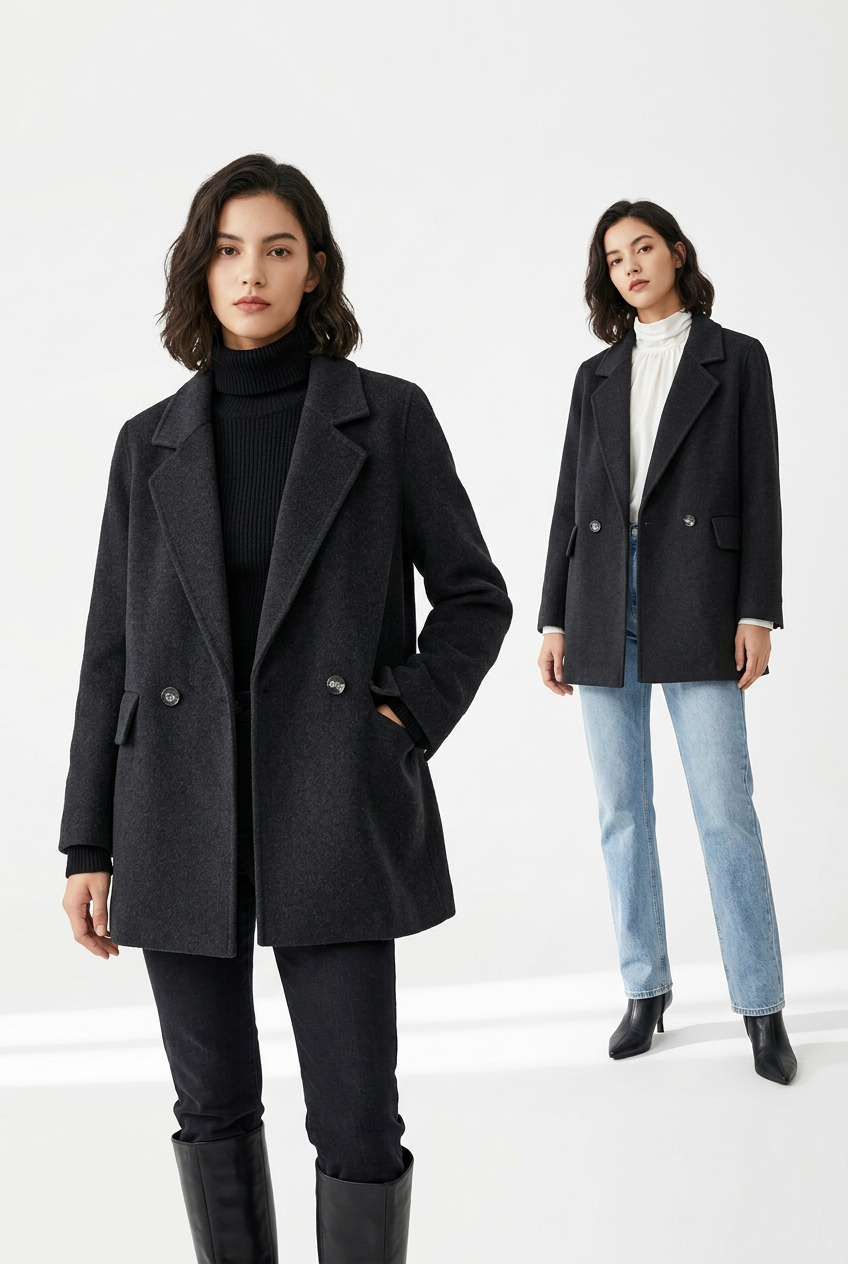 013 100% Wool Coat Black S M