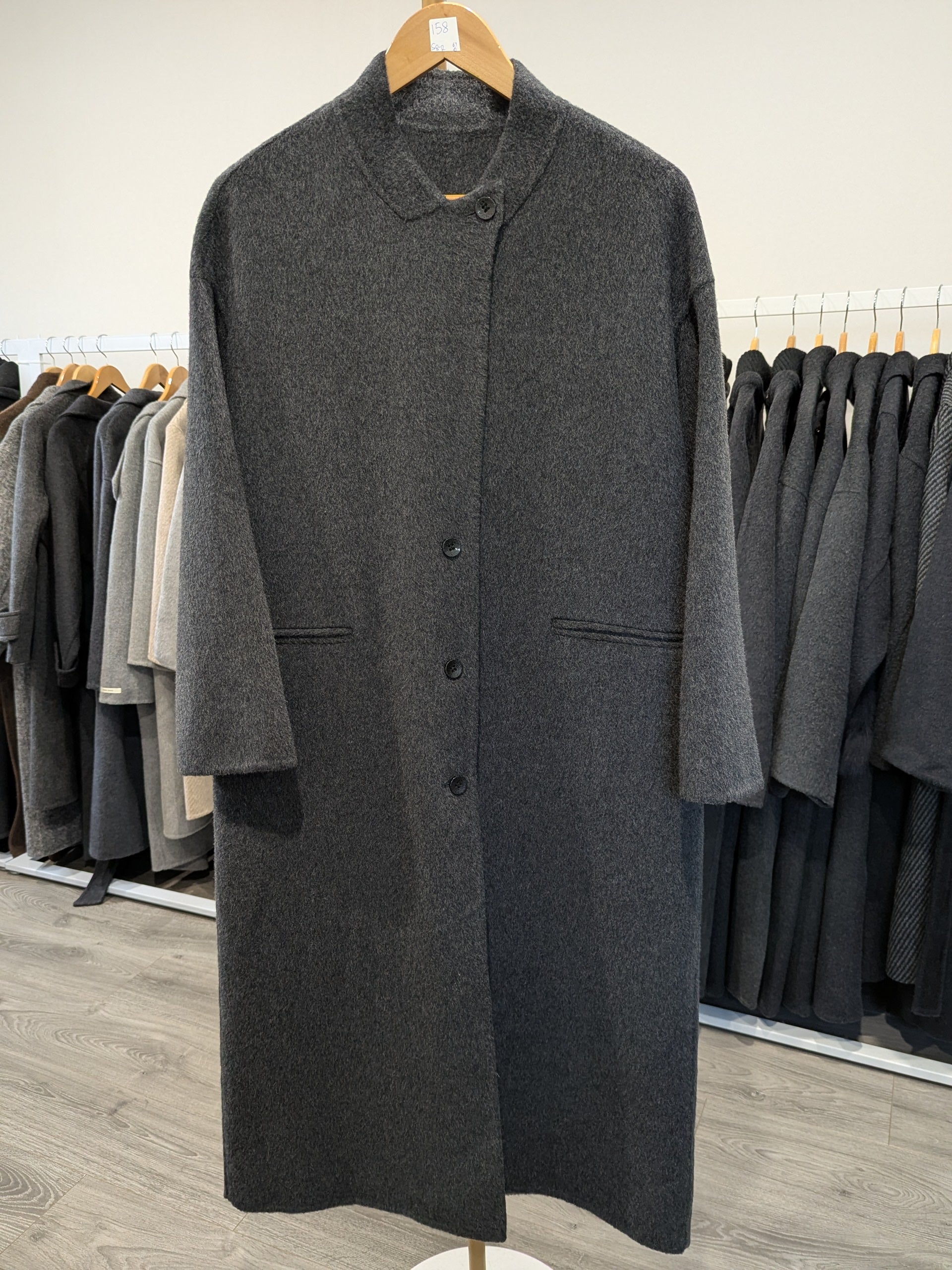 158 67% Wool 6% Alpaca Coat Charcoal S 8-12