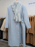 176 100% Wool Coat Blue Fur trim  M 14-16
