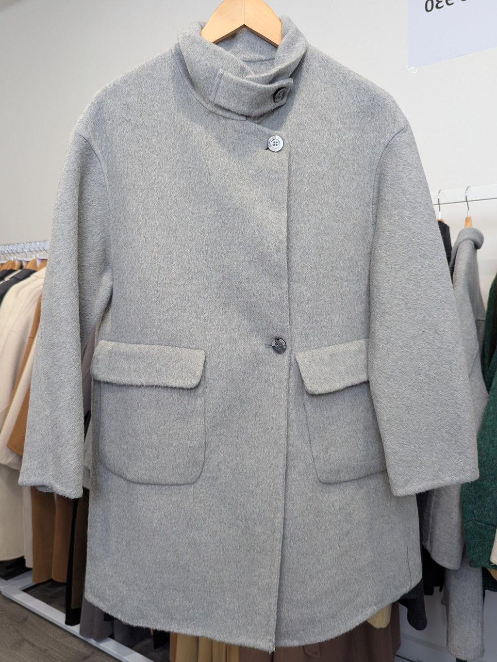 062 70% Wool Coat Light Grey, Grey, light lemon