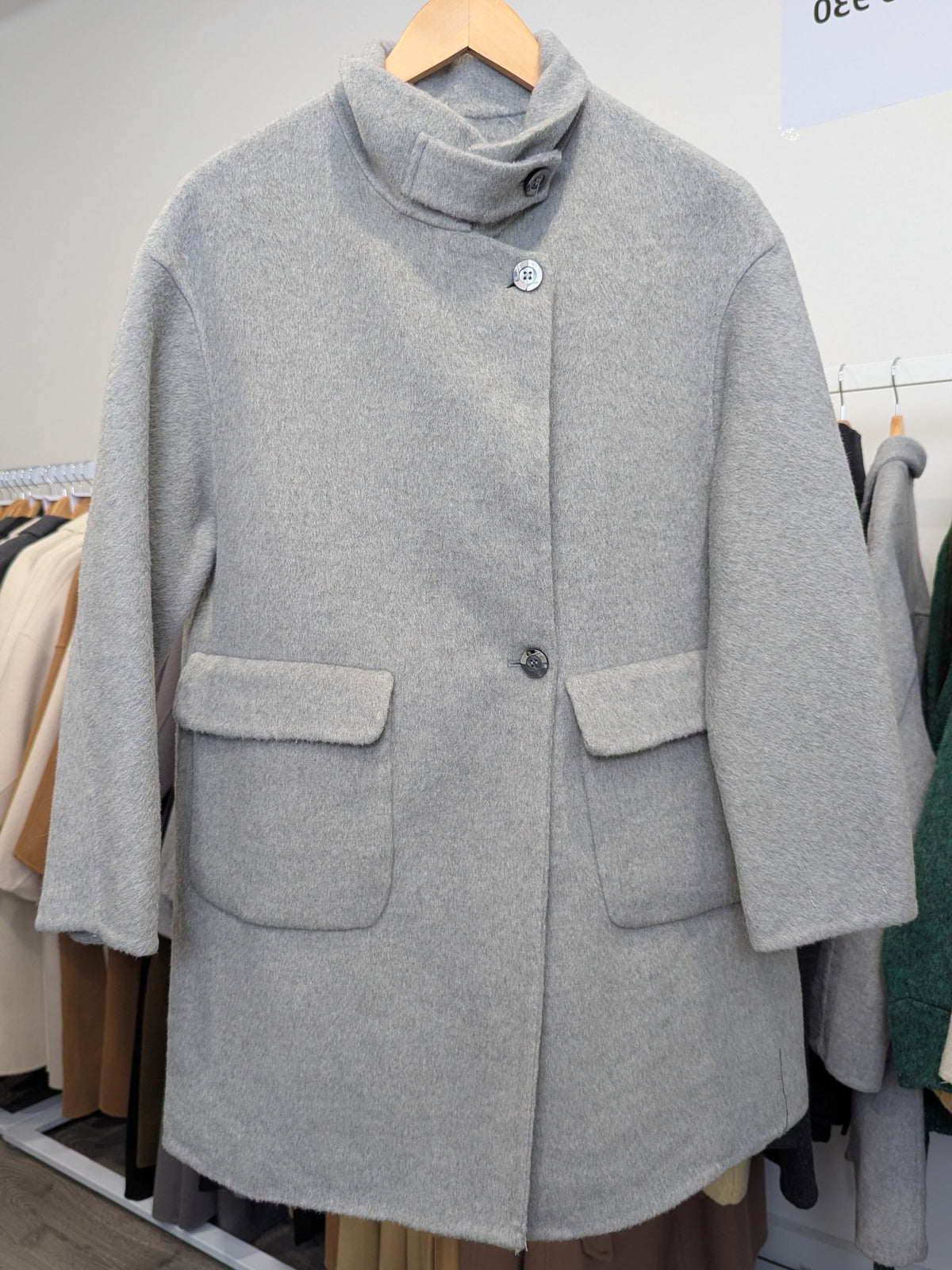 062 70% Wool Coat Light Grey, Grey, light lemon