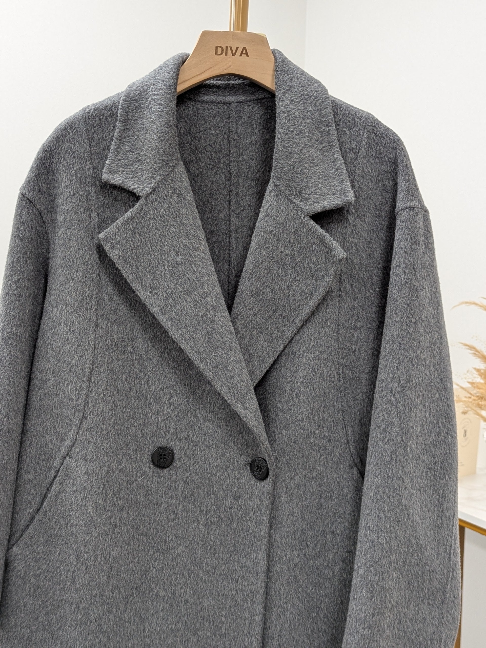 Premium Cashmere blend Wool Coat Women Brown Grey Charcoal