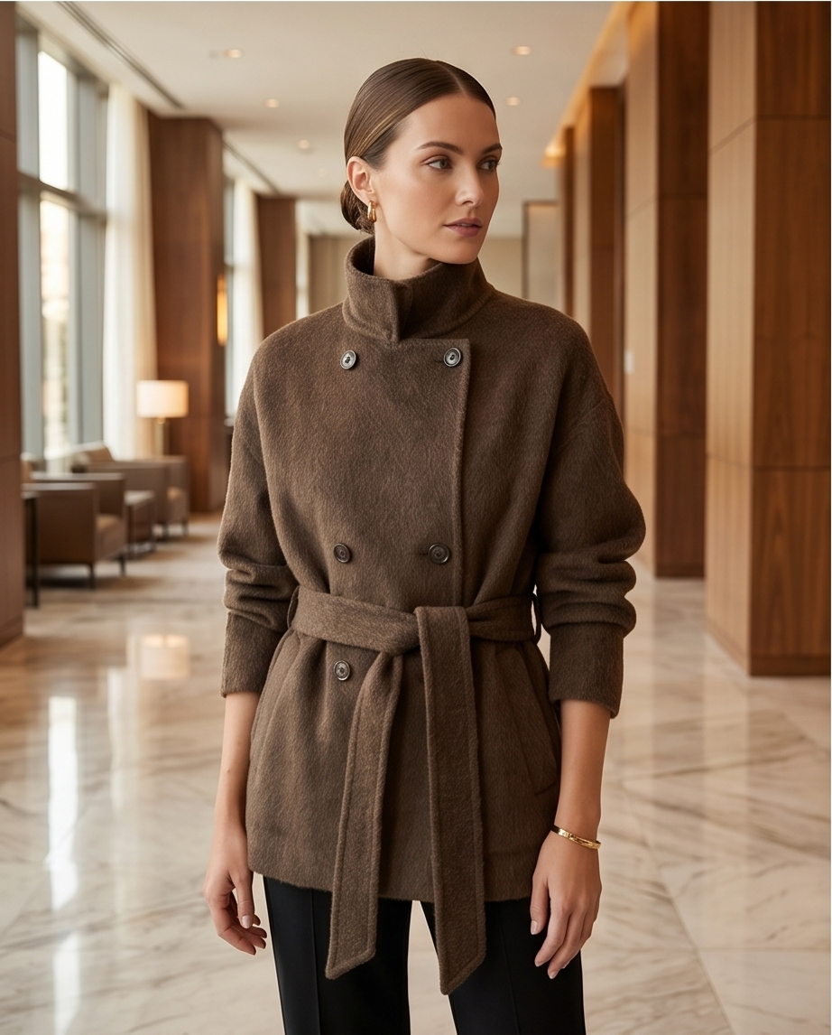 Premium Cashmere blend Wool Coat Brown Grey Charcoal