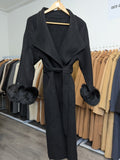 138 100% Wool Coat Black S 10-14 Fur trim