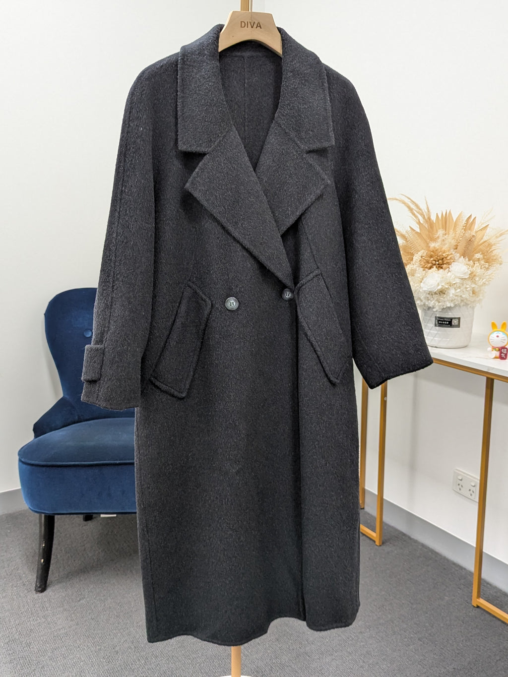 Premium Cashmere blend Wool Coat Women Brown Grey Charcoal