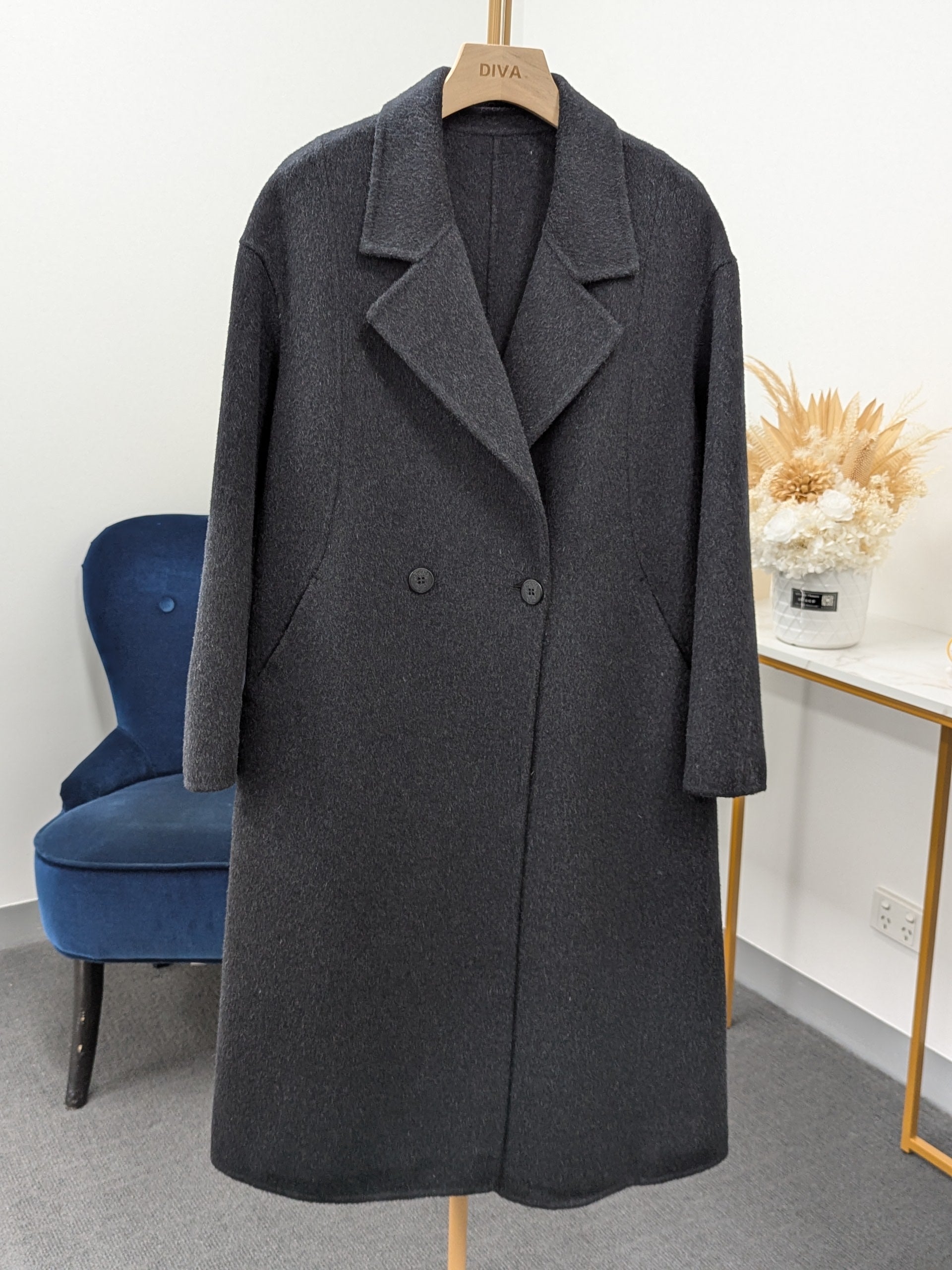 Premium Cashmere blend Wool Coat Women Brown Grey Charcoal