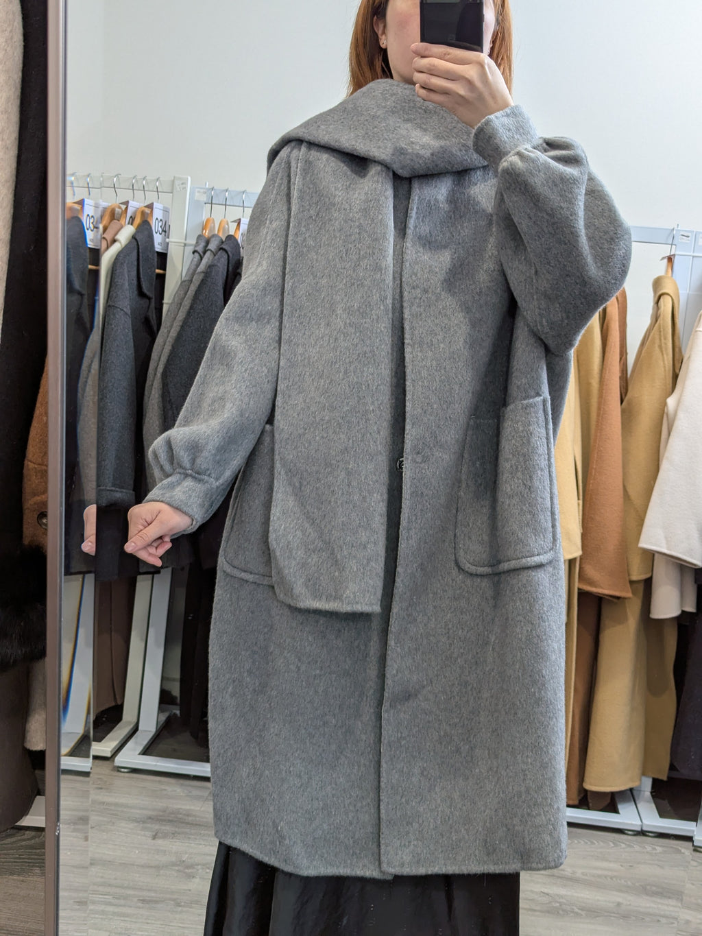 159 70% Wool Coat with Scarf Grey M 12-14