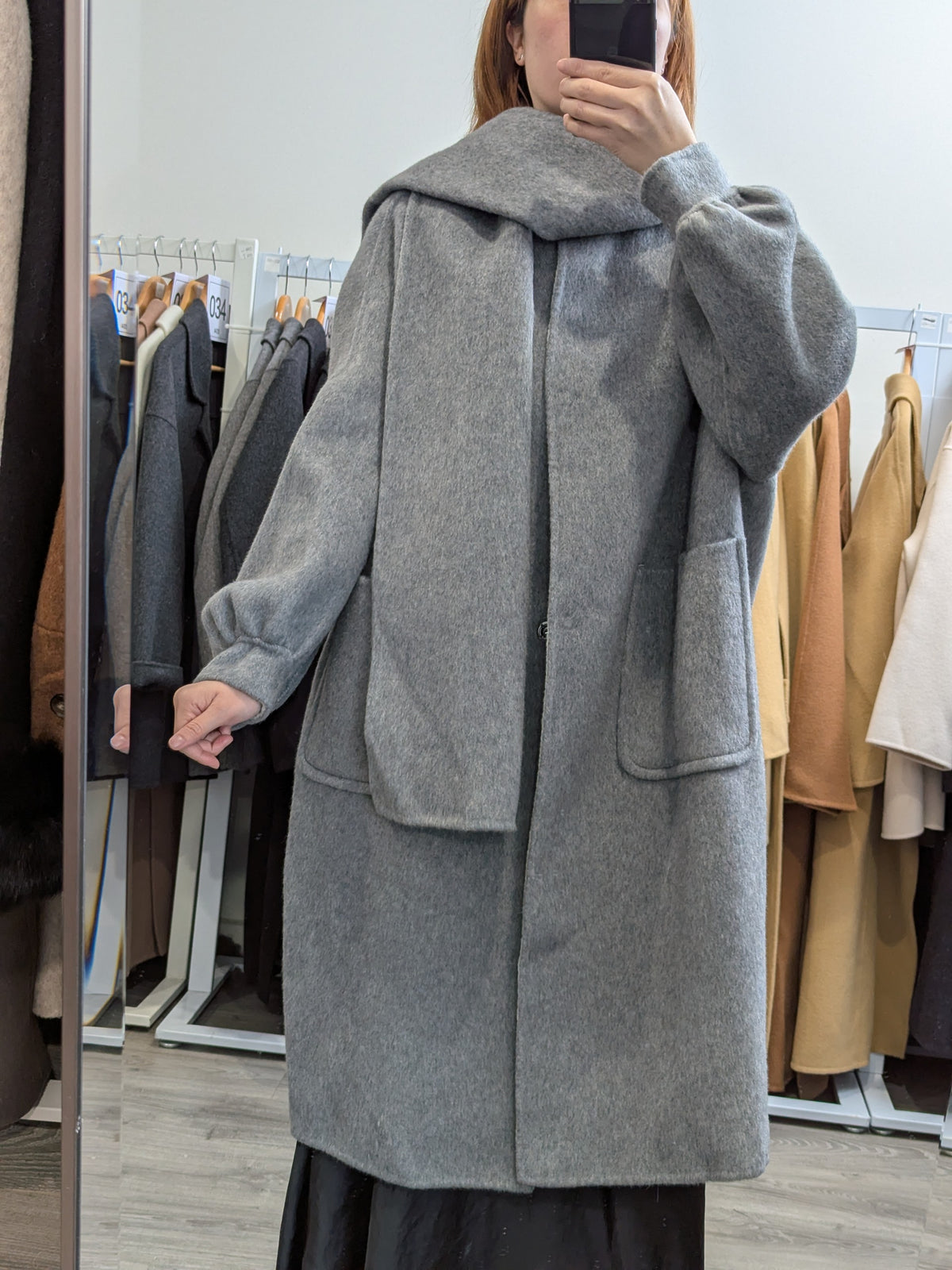 159 70% Wool Coat with Scarf Grey M 12-14