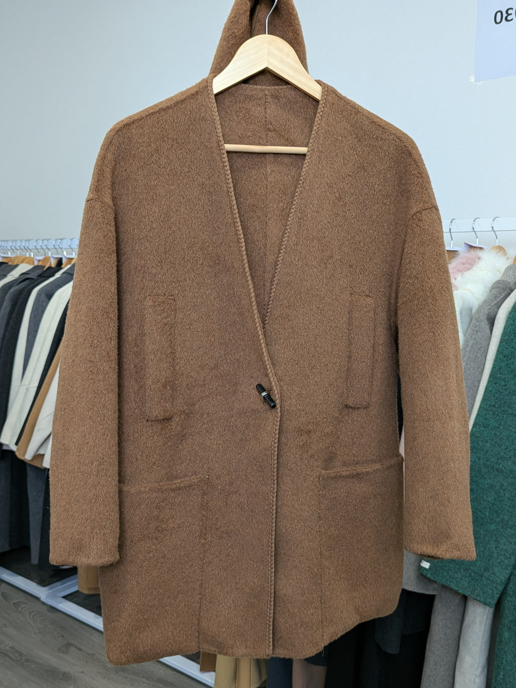 224 100% Wool Coat with Fur trim scarf M 12-16 Camel Brown
