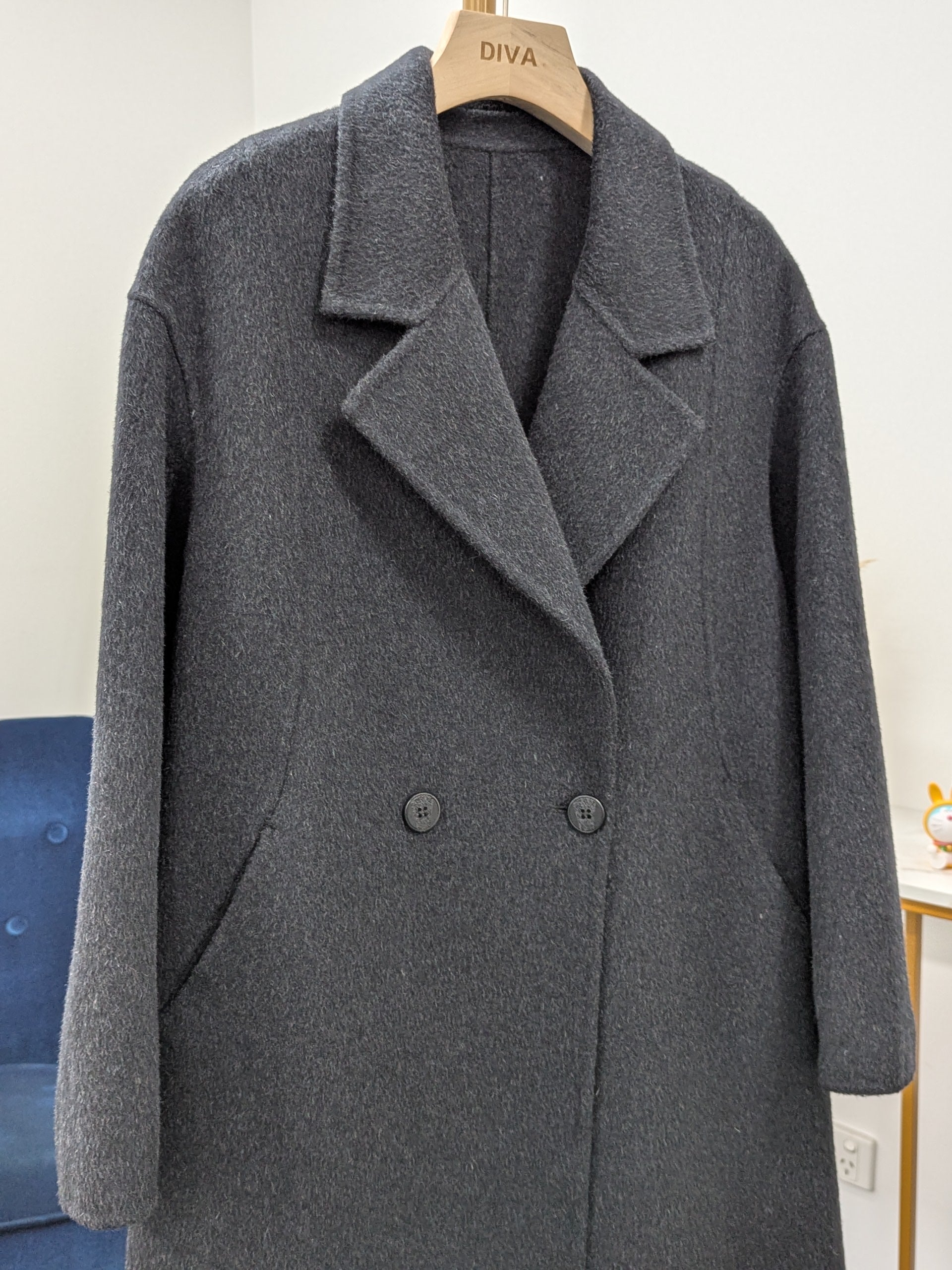 Premium Cashmere blend Wool Coat Women Brown Grey Charcoal