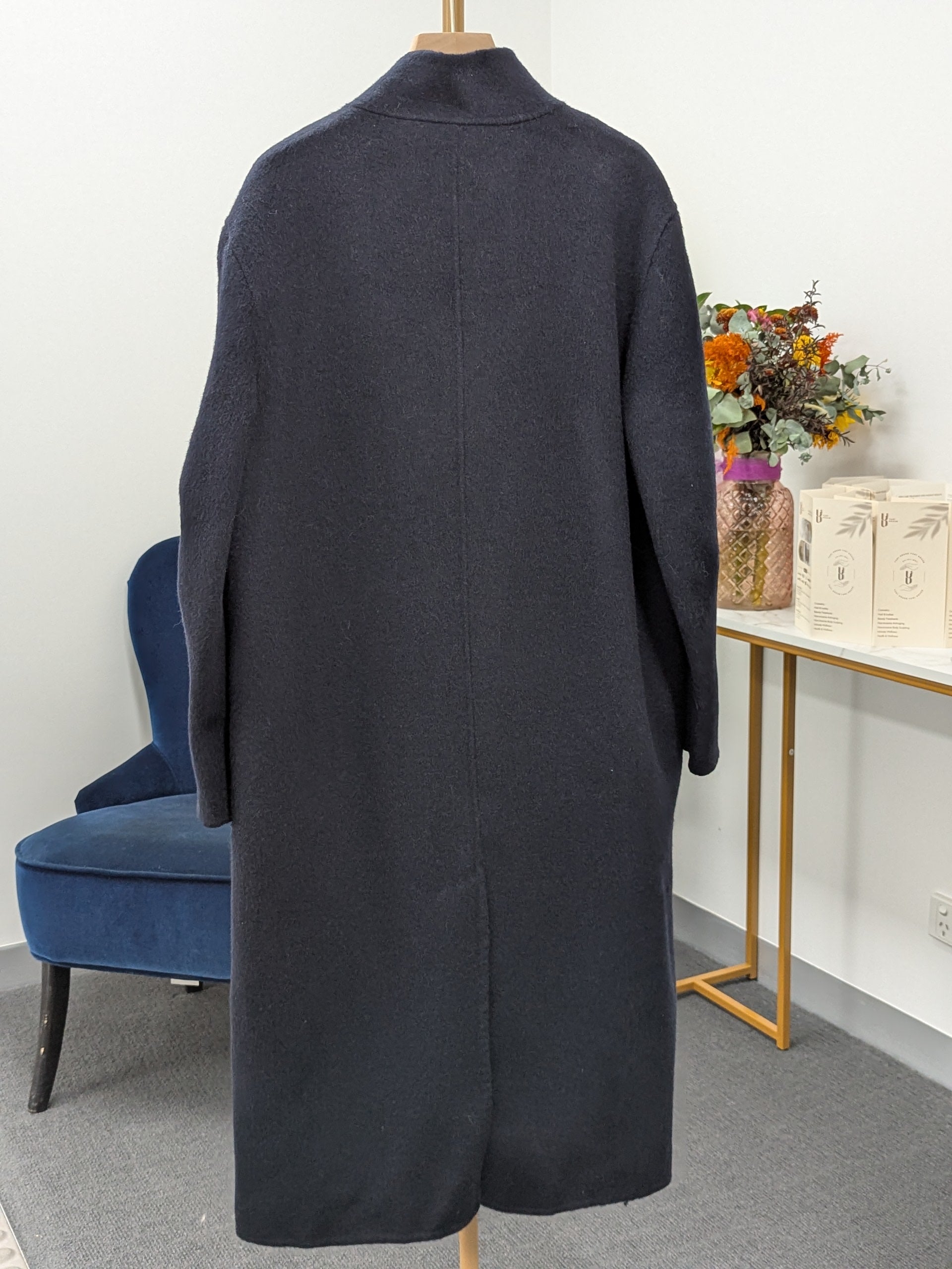 Navy Women's Pure Wool Coats Try-On Available 217 M10-14 100% Wool With Handbag