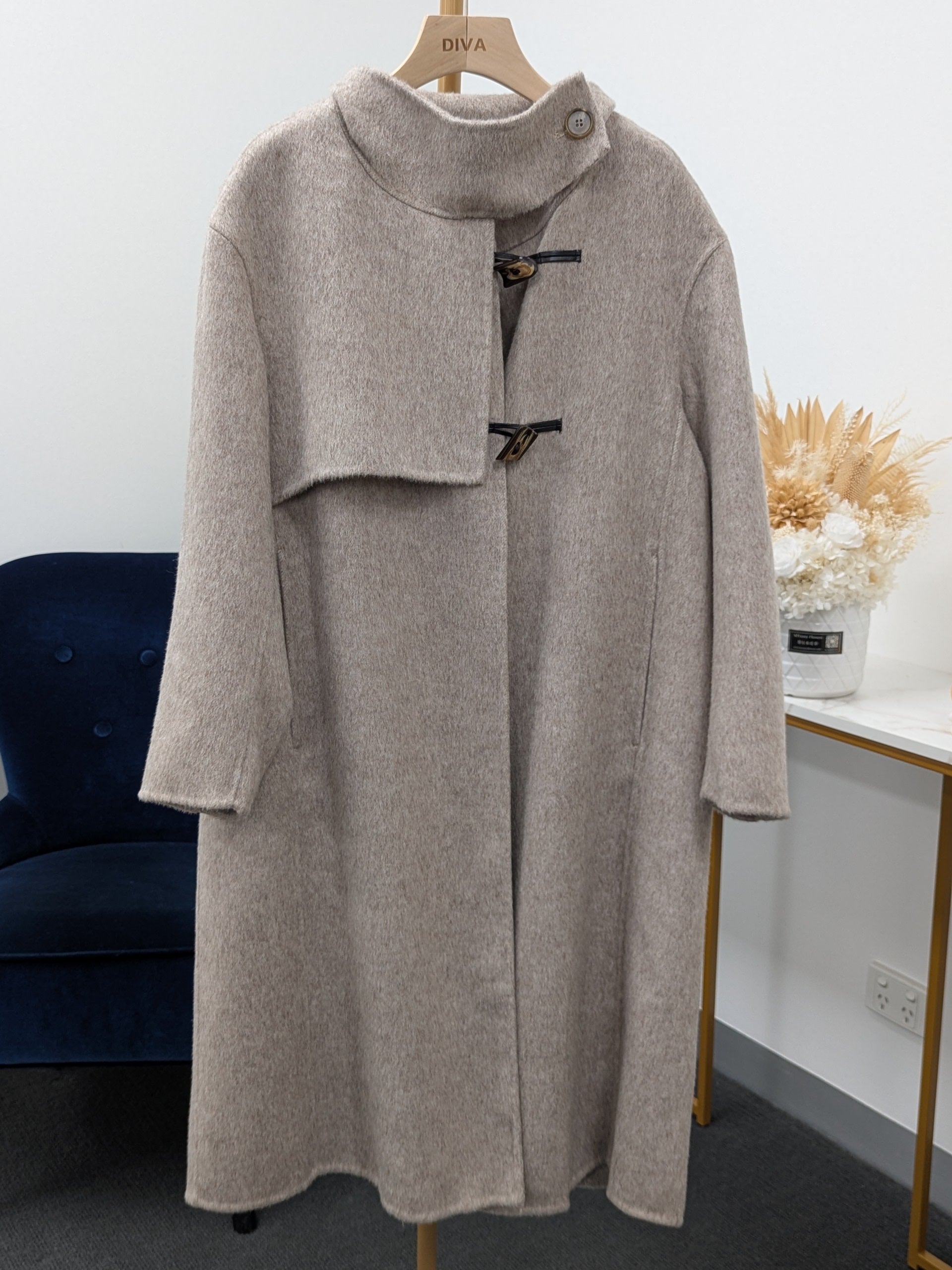 Premium Rabbit fur Yak Wool Coat Women Color Brown Grey Oat