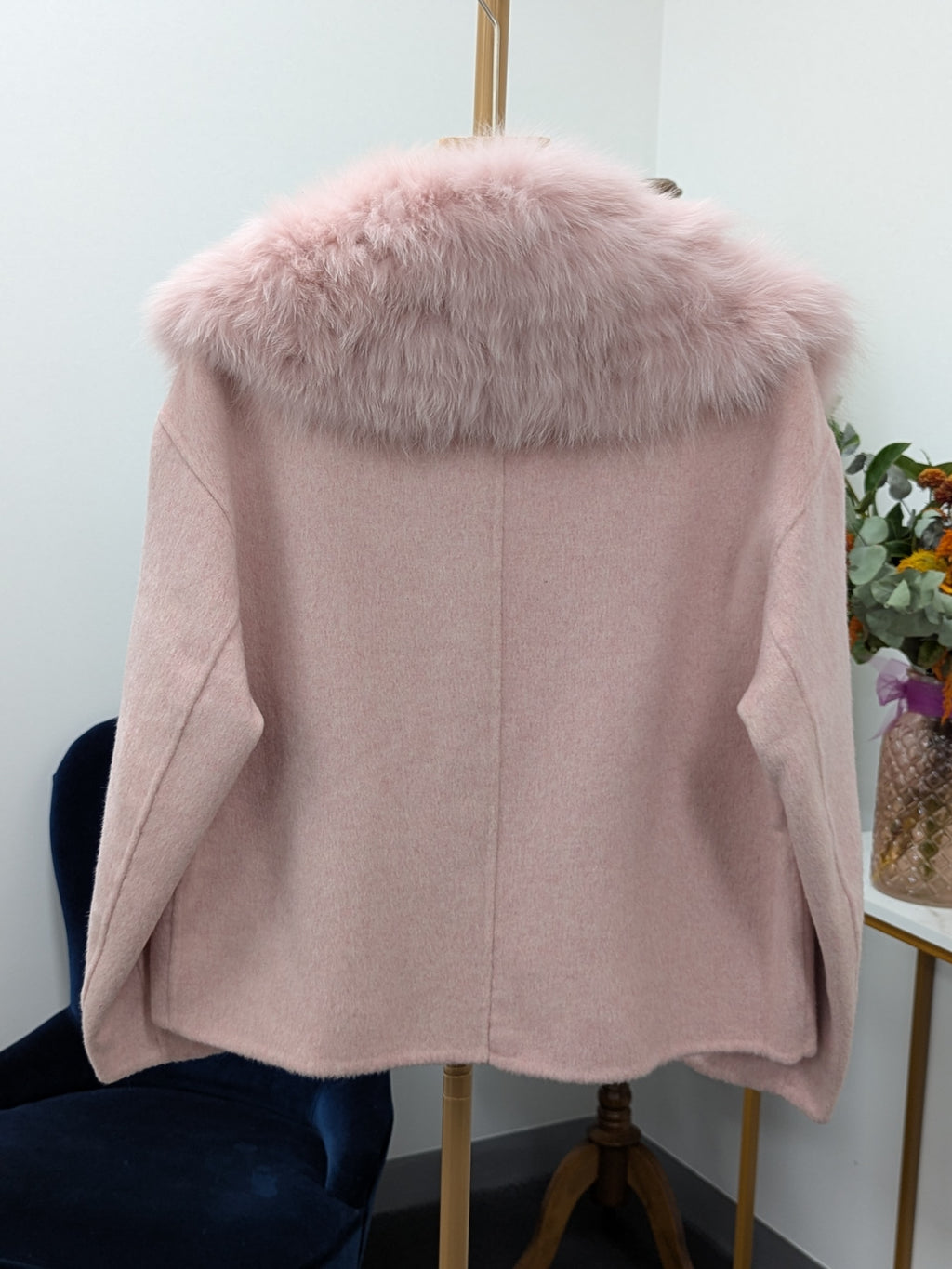 Women's Fur Collar Wool Coats Try-On Available 225 S8-10 68.5% Wool