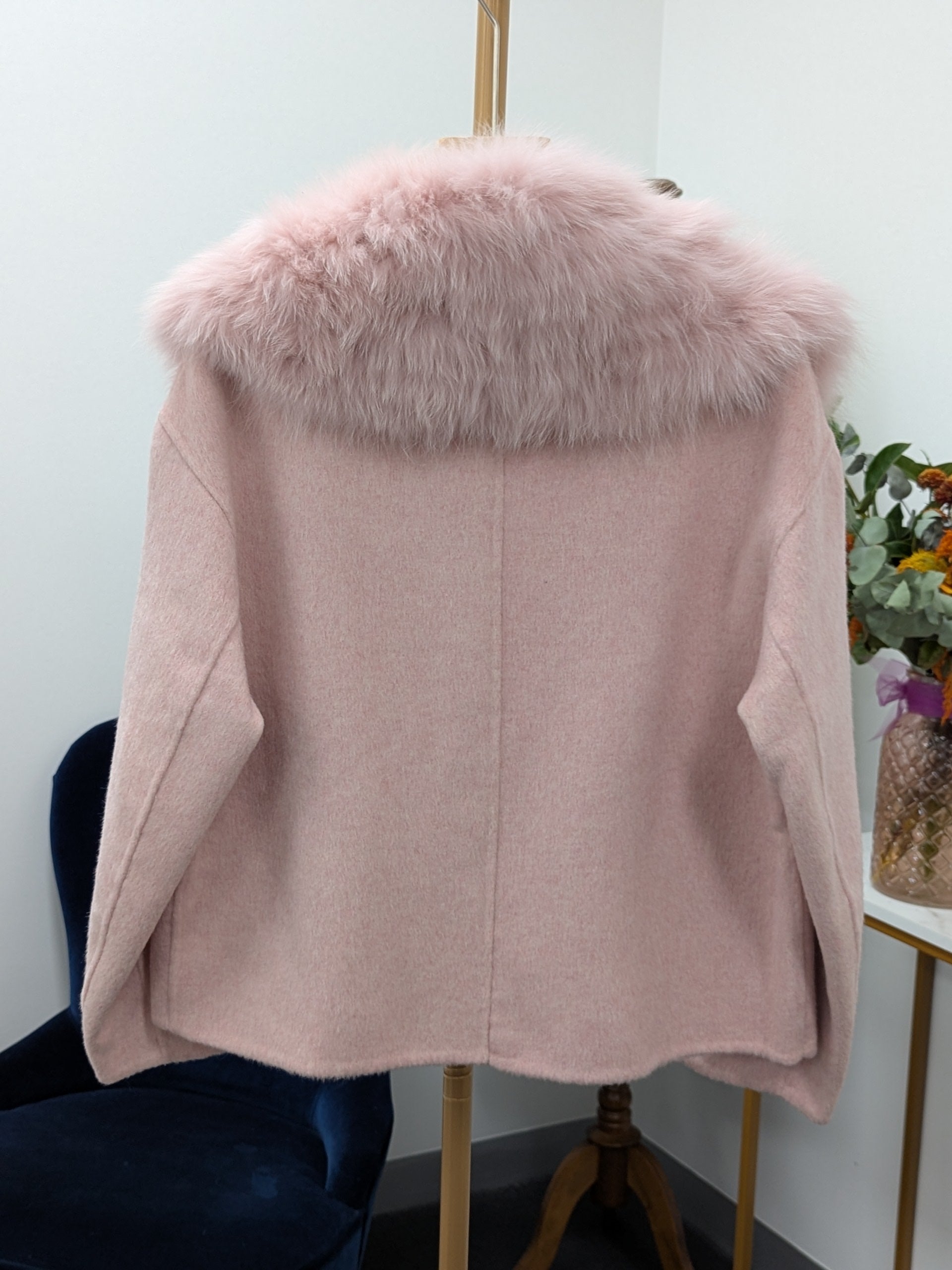 Women's Fur Collar Wool Coats Try-On Available 225 S8-10 68.5% Wool