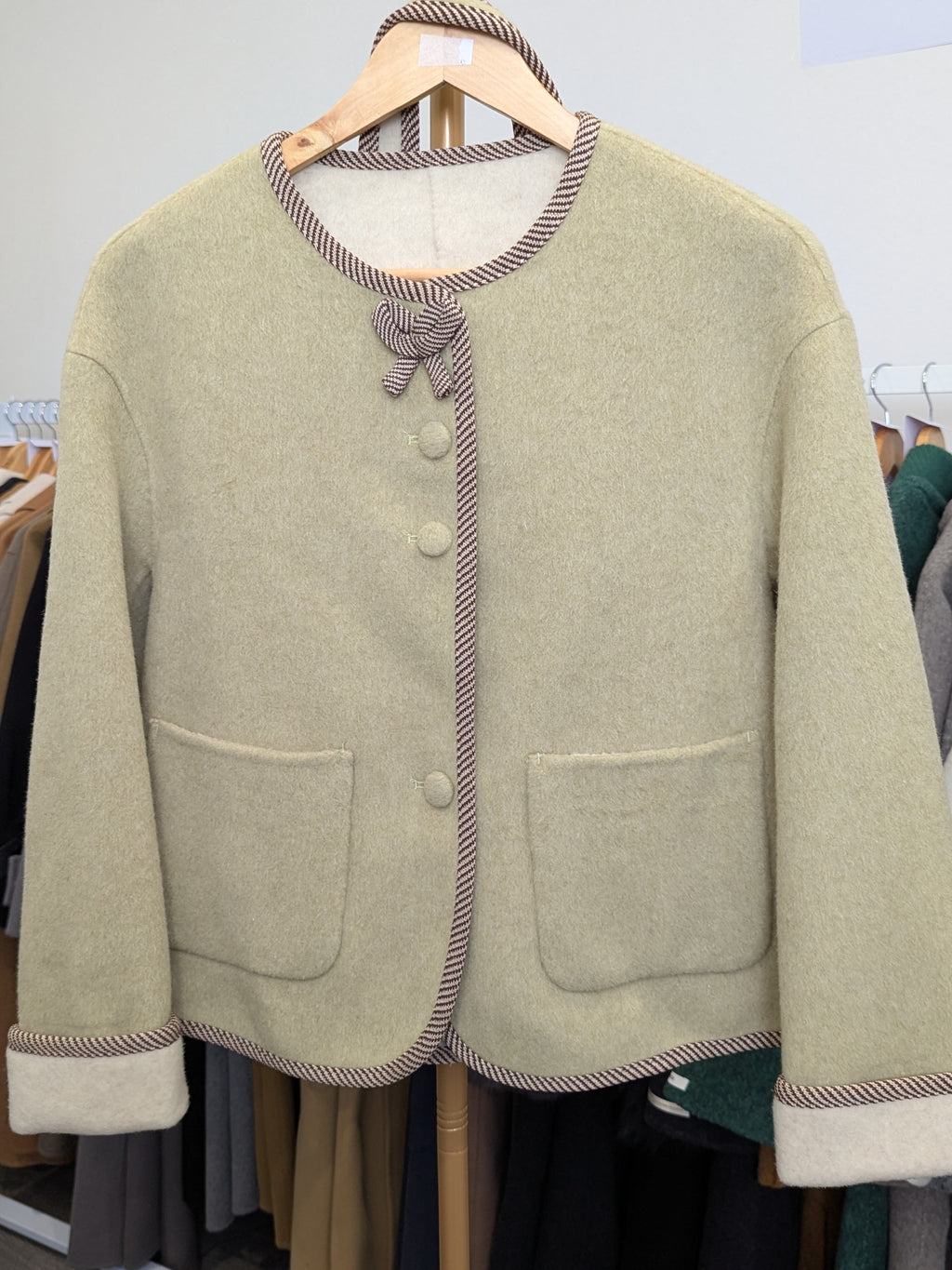 219 70% Wool Coat Green with Bag S 8-10