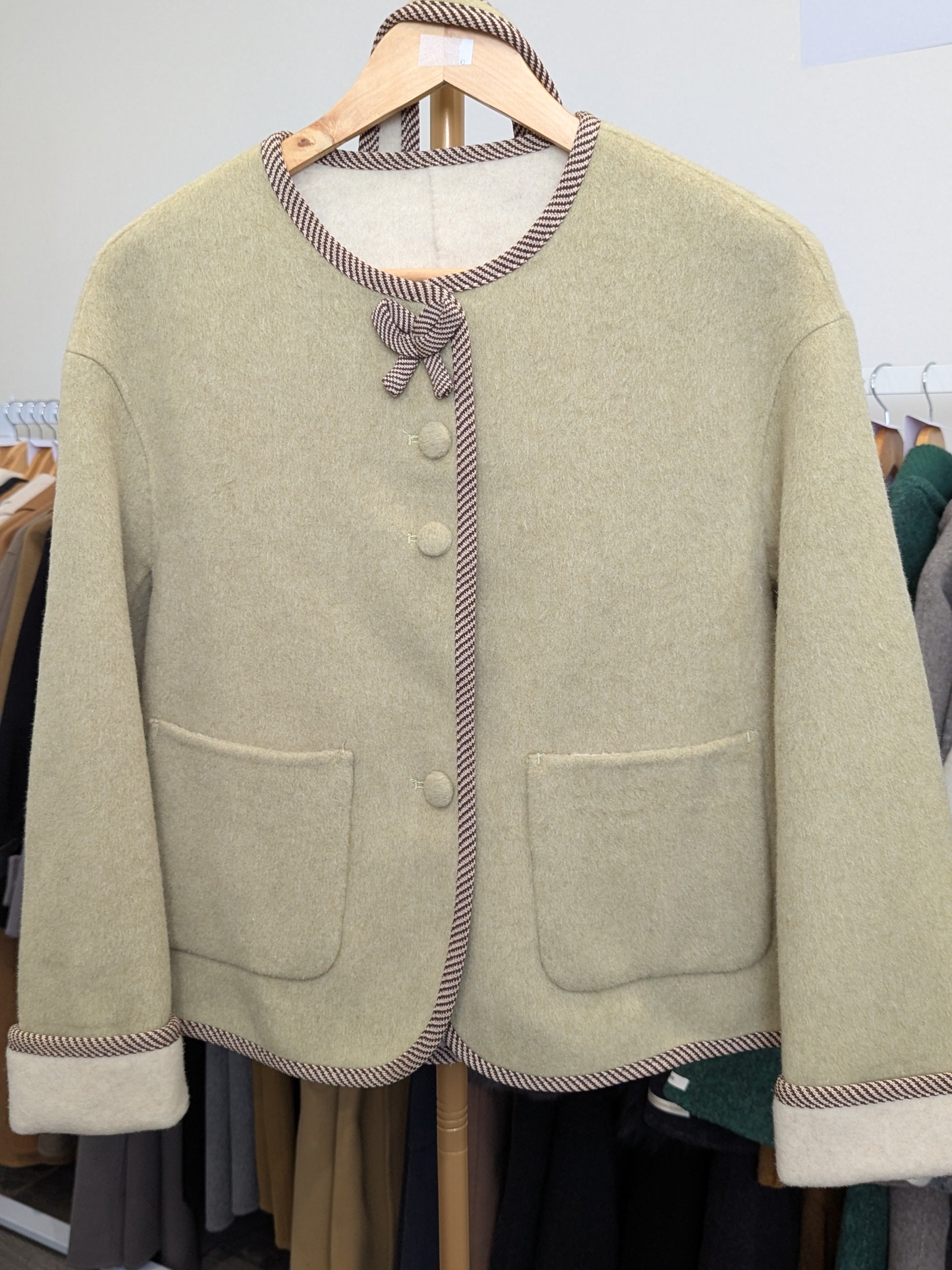 219 70% Wool Coat Green with Bag S 8-10