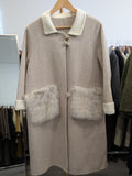109 100% Wool Coat Oat with fur trims M 8-10
