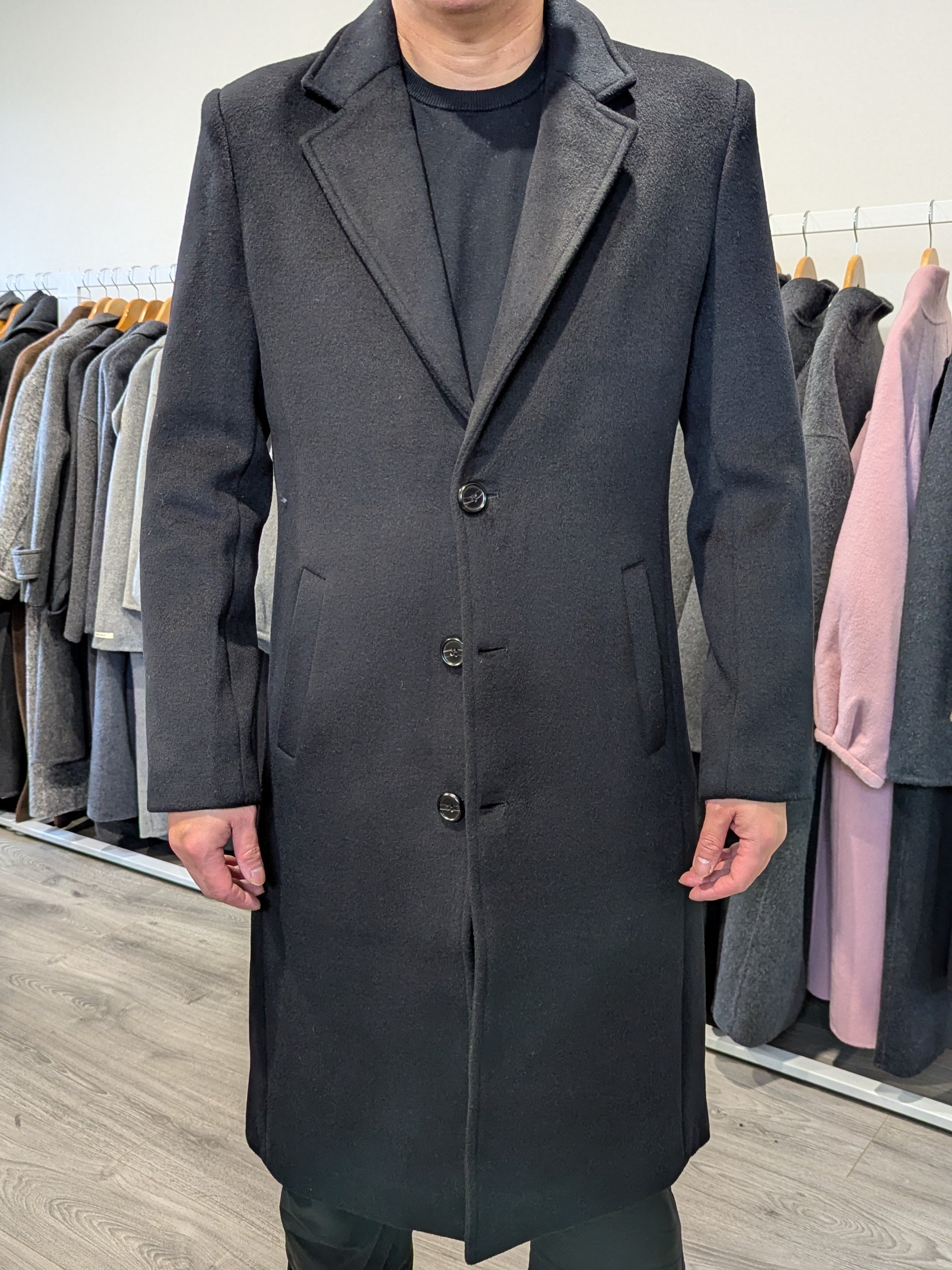 023 Long Men's 50% Wool Coats Black Grey