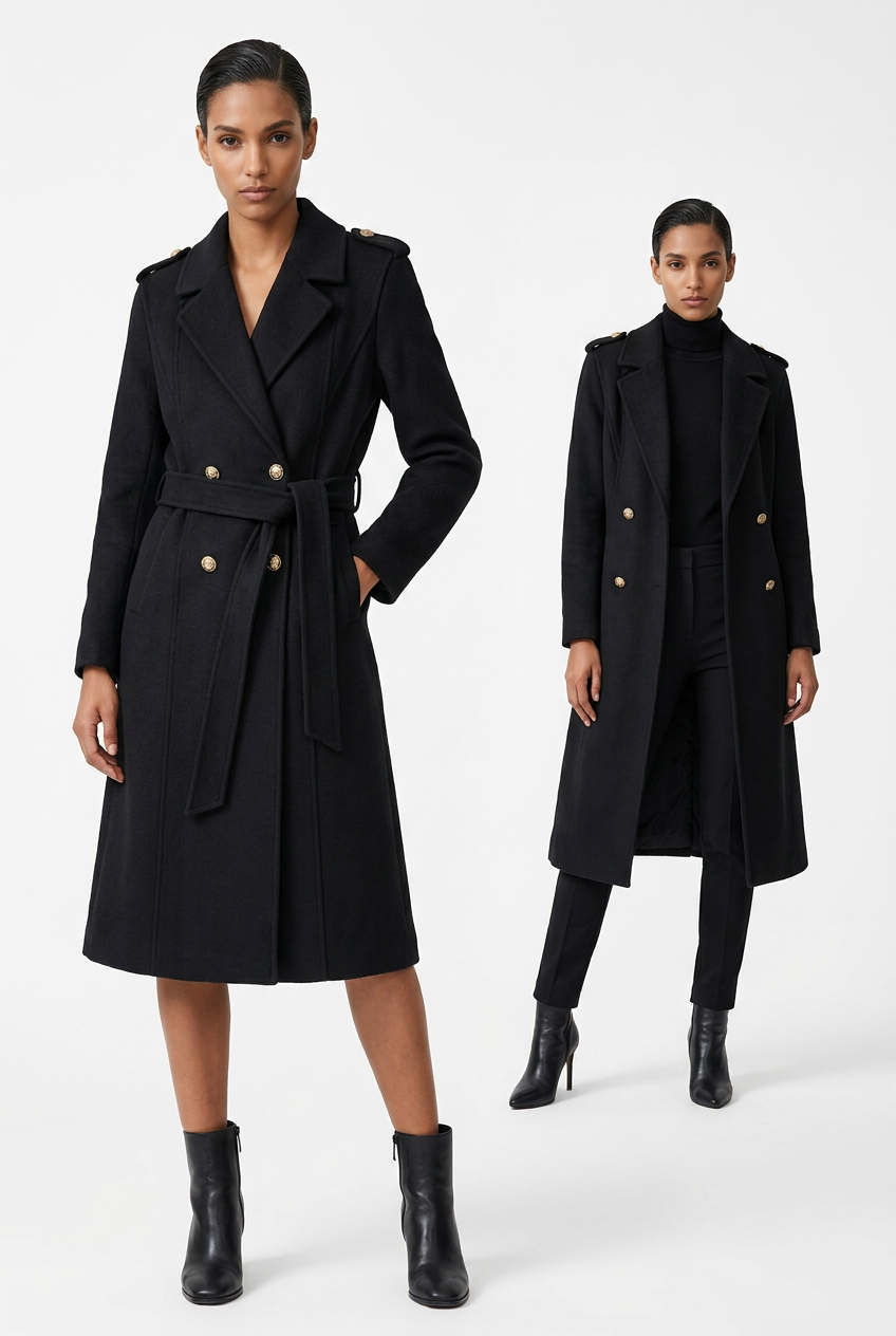 014 100% Wool Coat Black M 6-8 L 10-12