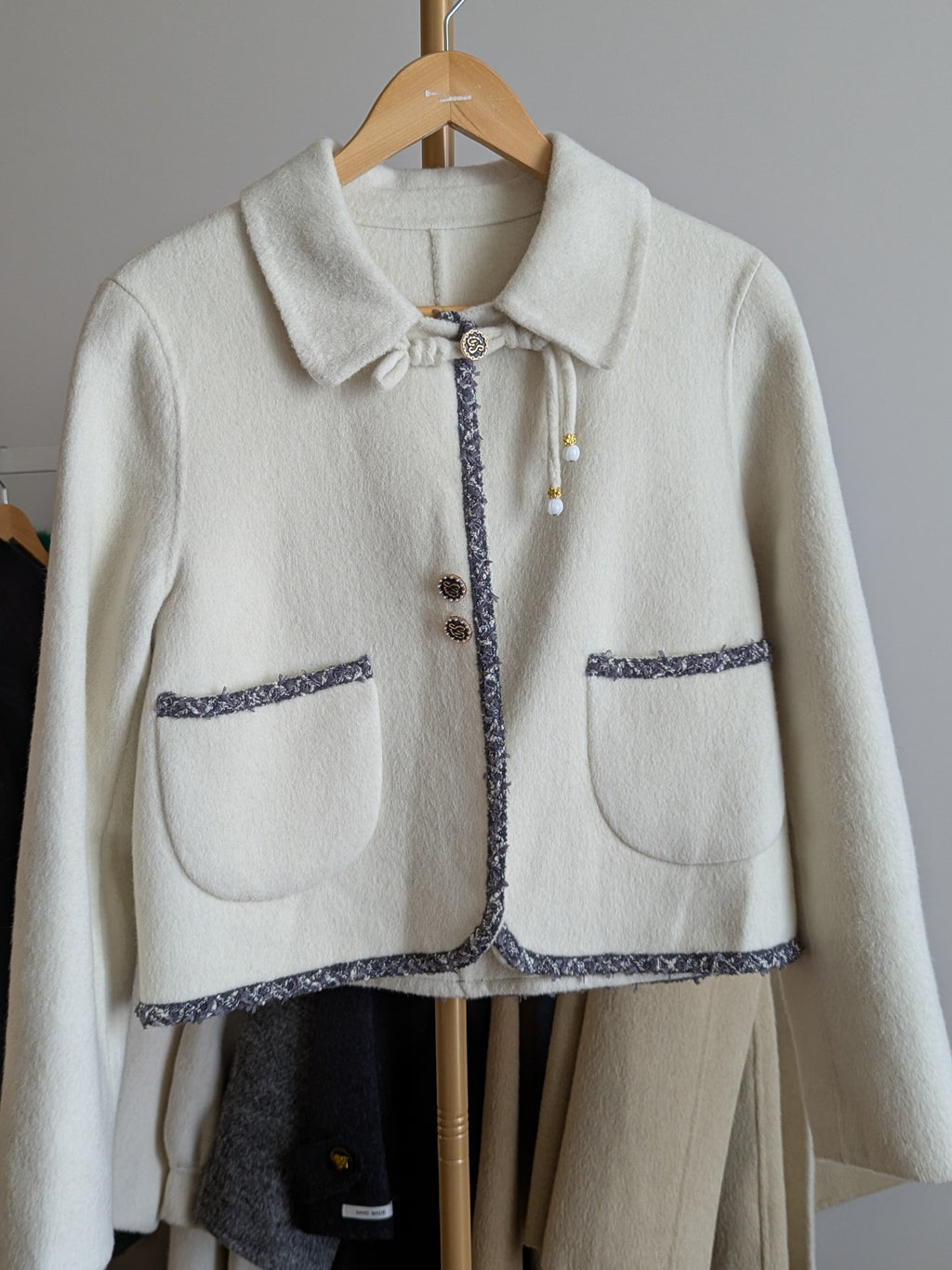 067 100% Wool Coat Cream S 6-8 M 8-10