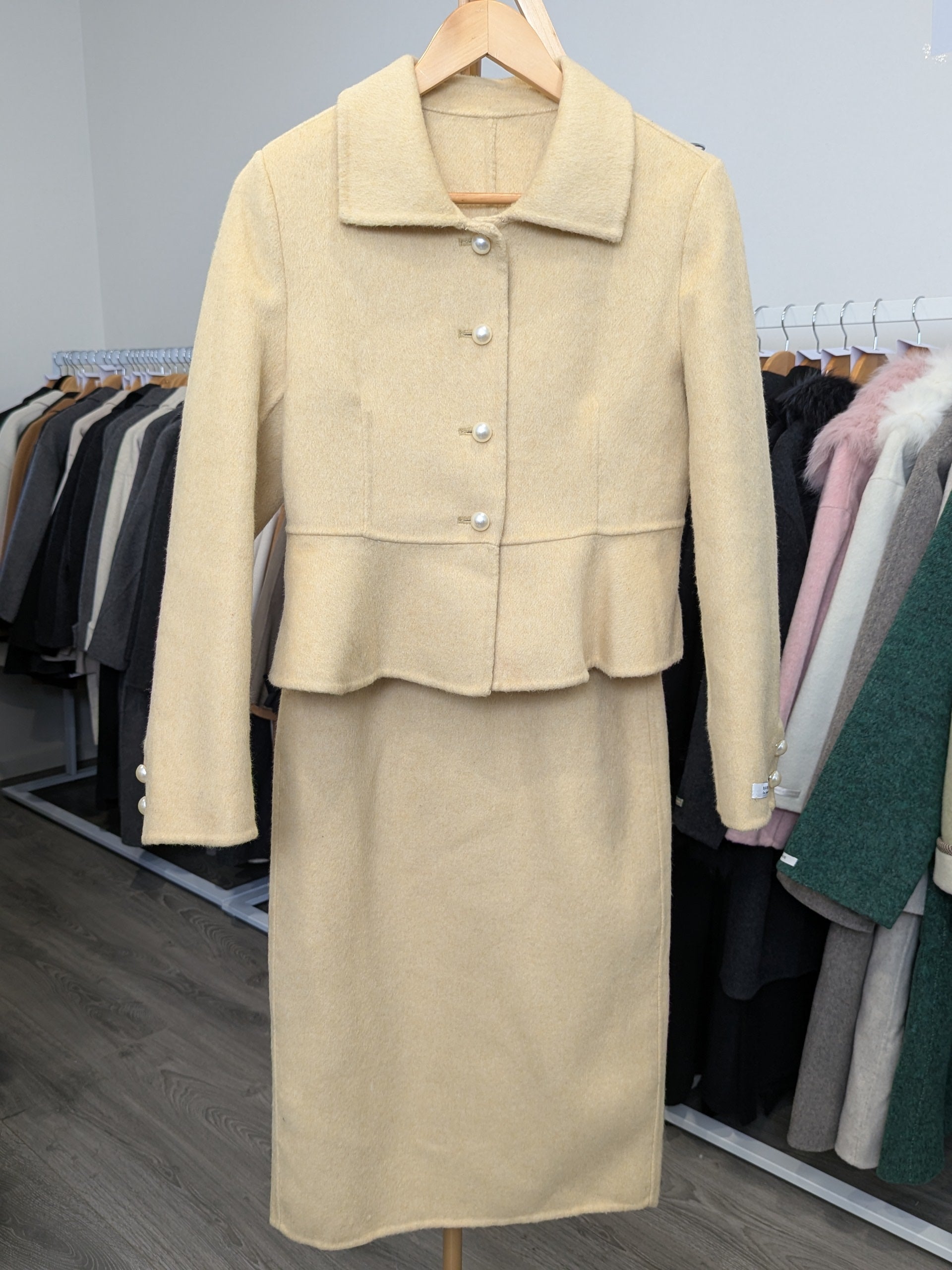 228 70% Wool Coat Set Yellow S 6-8
