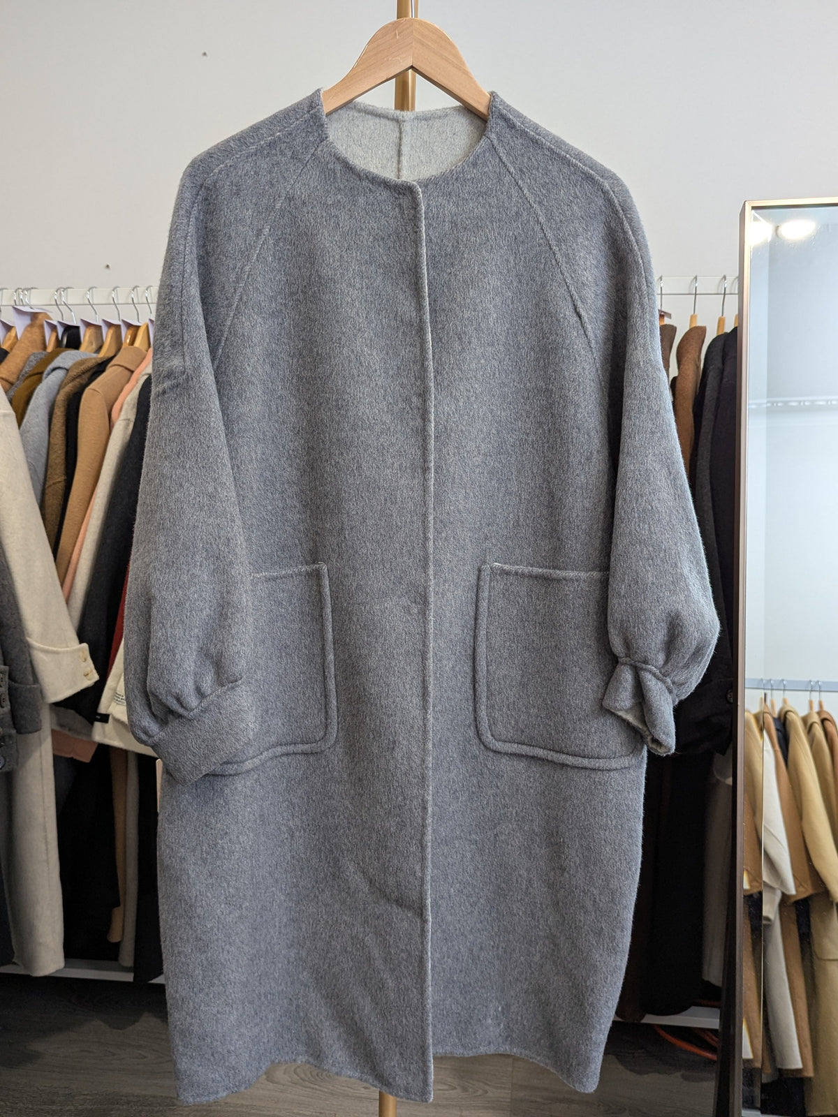 159 70% Wool Coat with Scarf Grey M 12-14