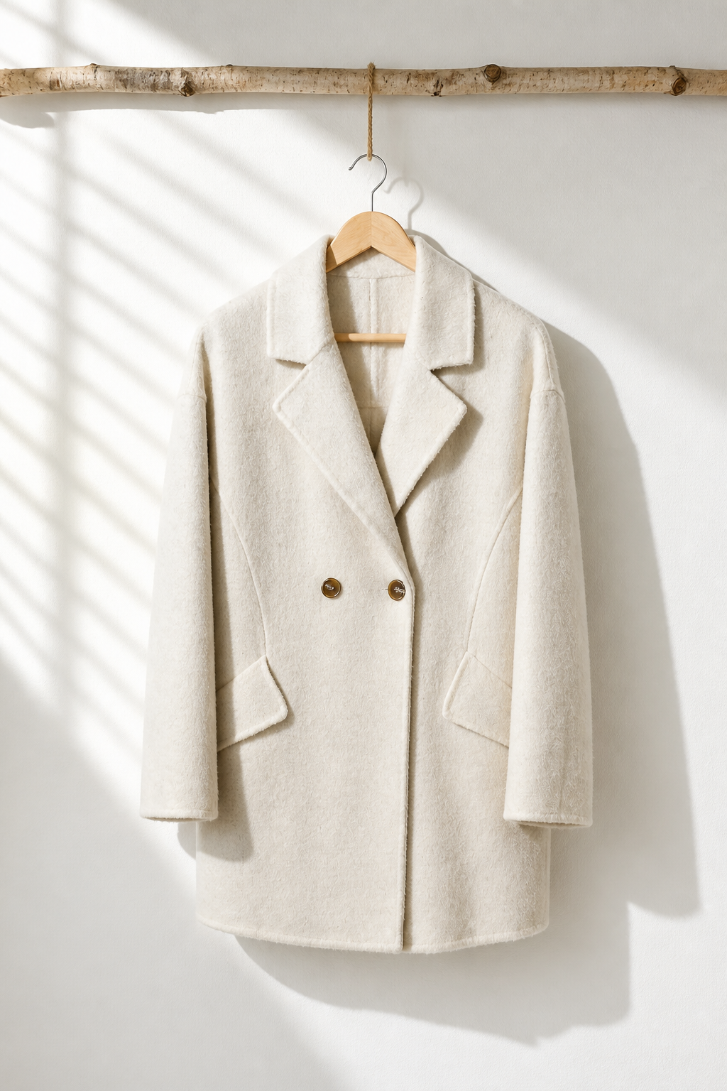 034 100% Wool Coat Cream M 12-14 S 8-10