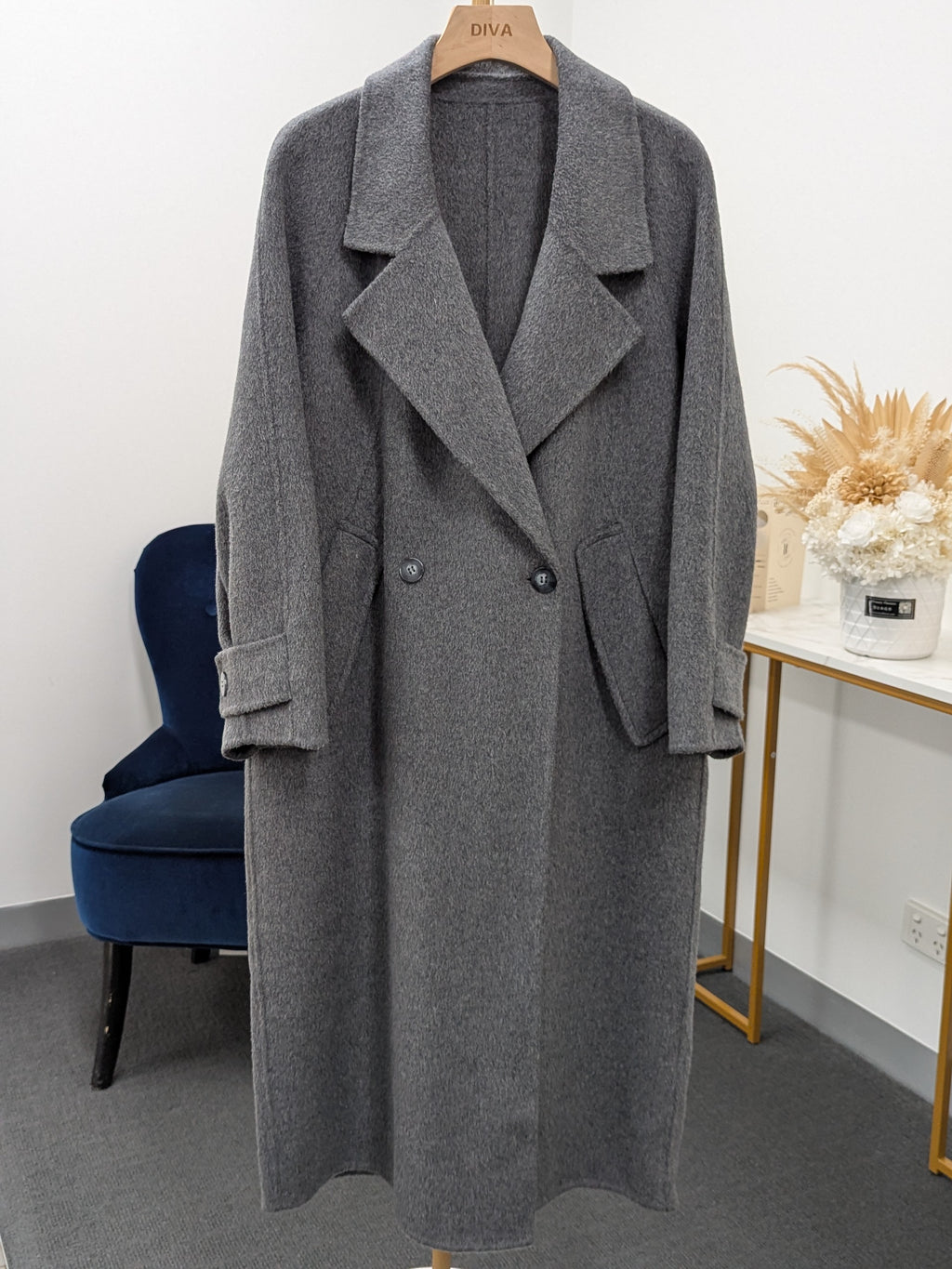 Premium Cashmere blend Wool Coat Women Brown Grey Charcoal