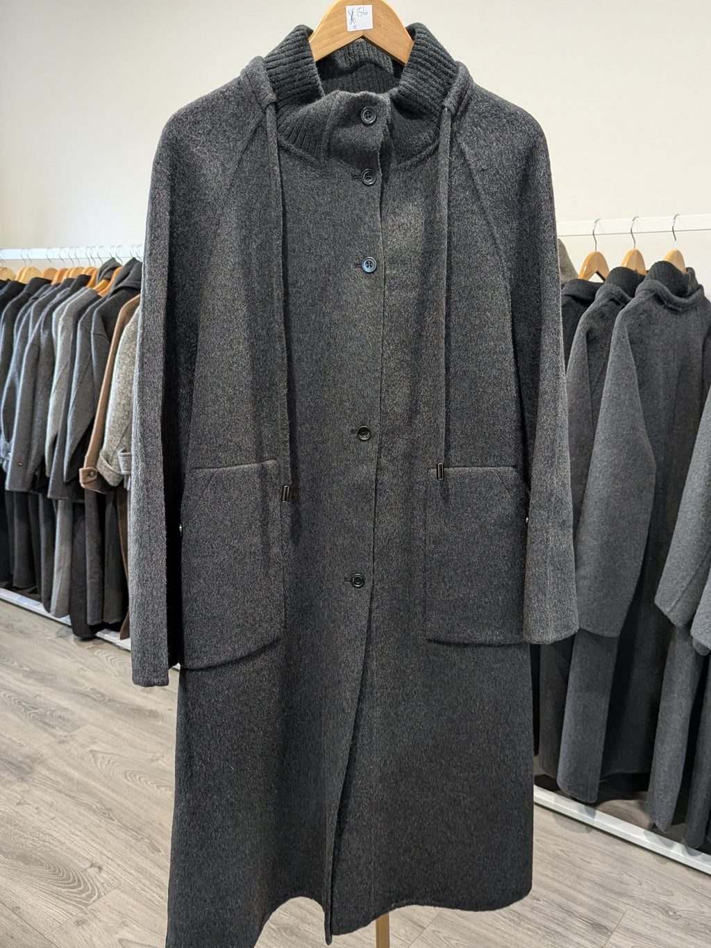 156 68% Wool Coat Charcoal M 10-14