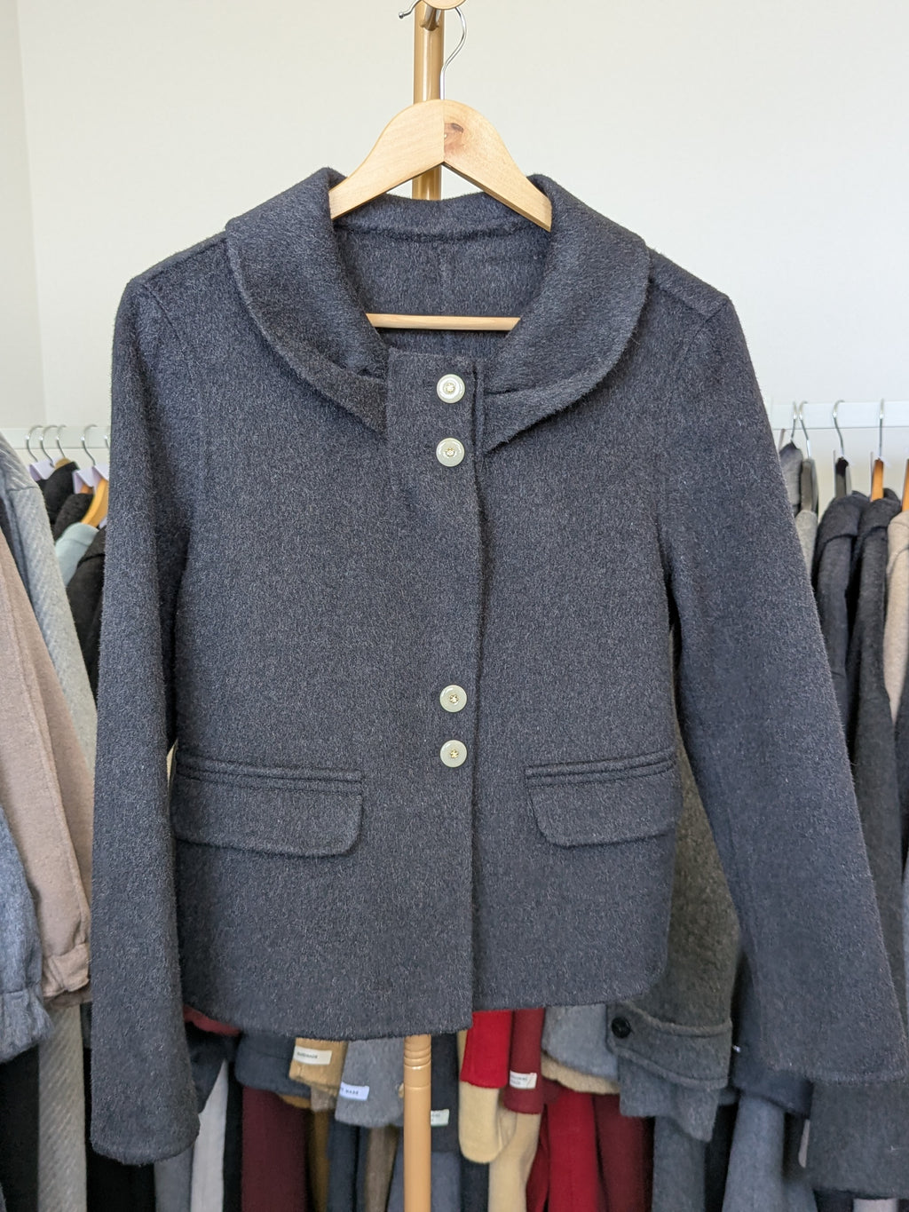 067 70% Wool Coat Charcoal S 8-10