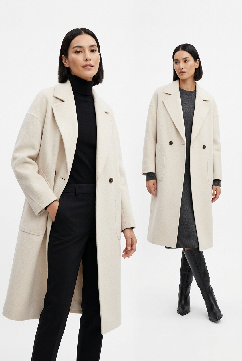 025 100% Wool Coat Cream S 8-10 M 12-14