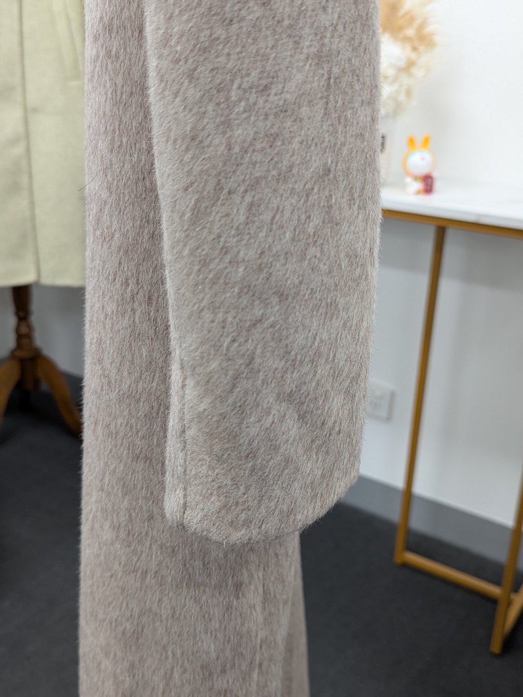 Hand made Premium Rabbit fur Yak Wool Coat Women Brown Charcoal Oat