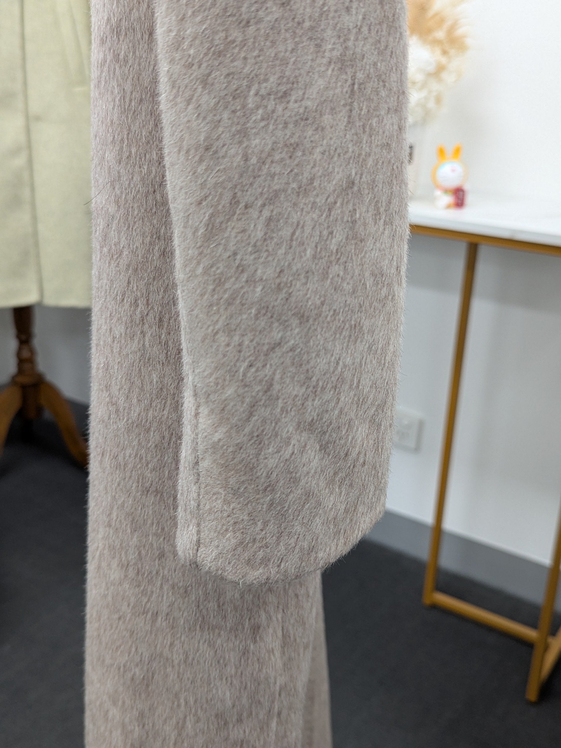 Hand made Premium Rabbit fur Yak Wool Coat Women Brown Charcoal Oat