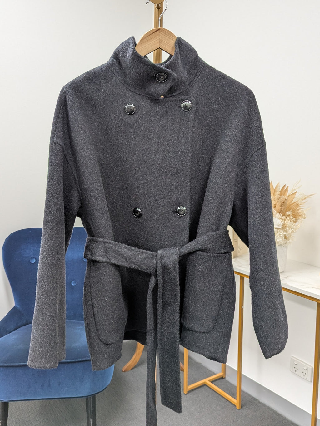 Premium Cashmere blend Wool Coat Brown Grey Charcoal