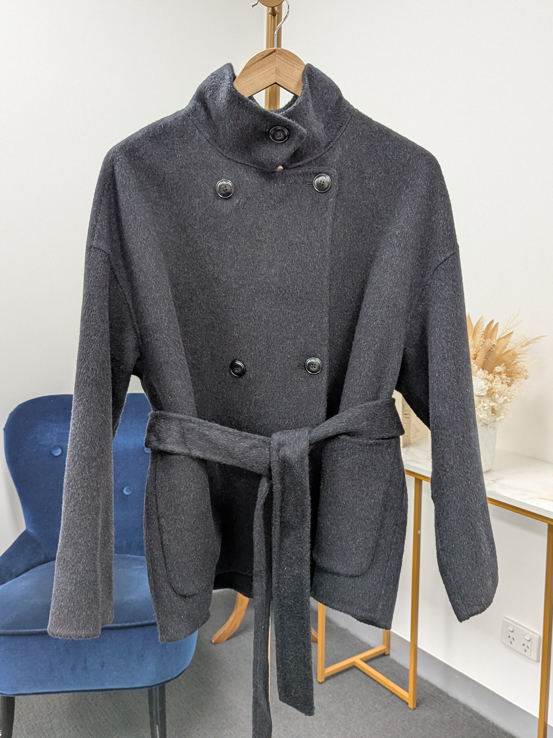 Premium Cashmere blend Wool Coat Brown Grey Charcoal