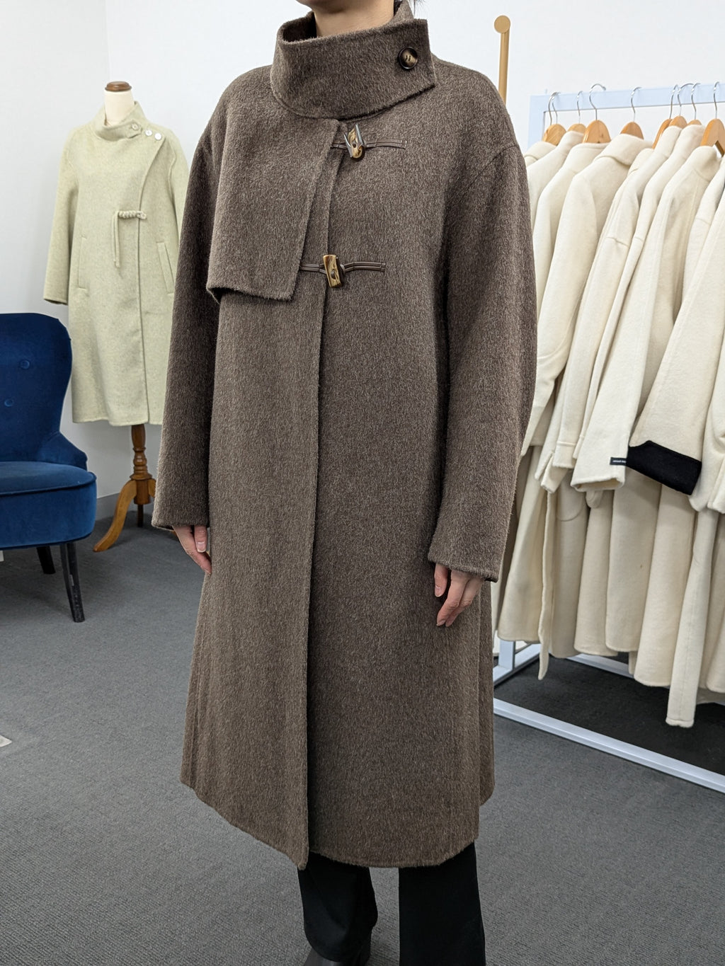 Premium Rabbit fur Yak Wool Coat Women Color Brown Grey Oat
