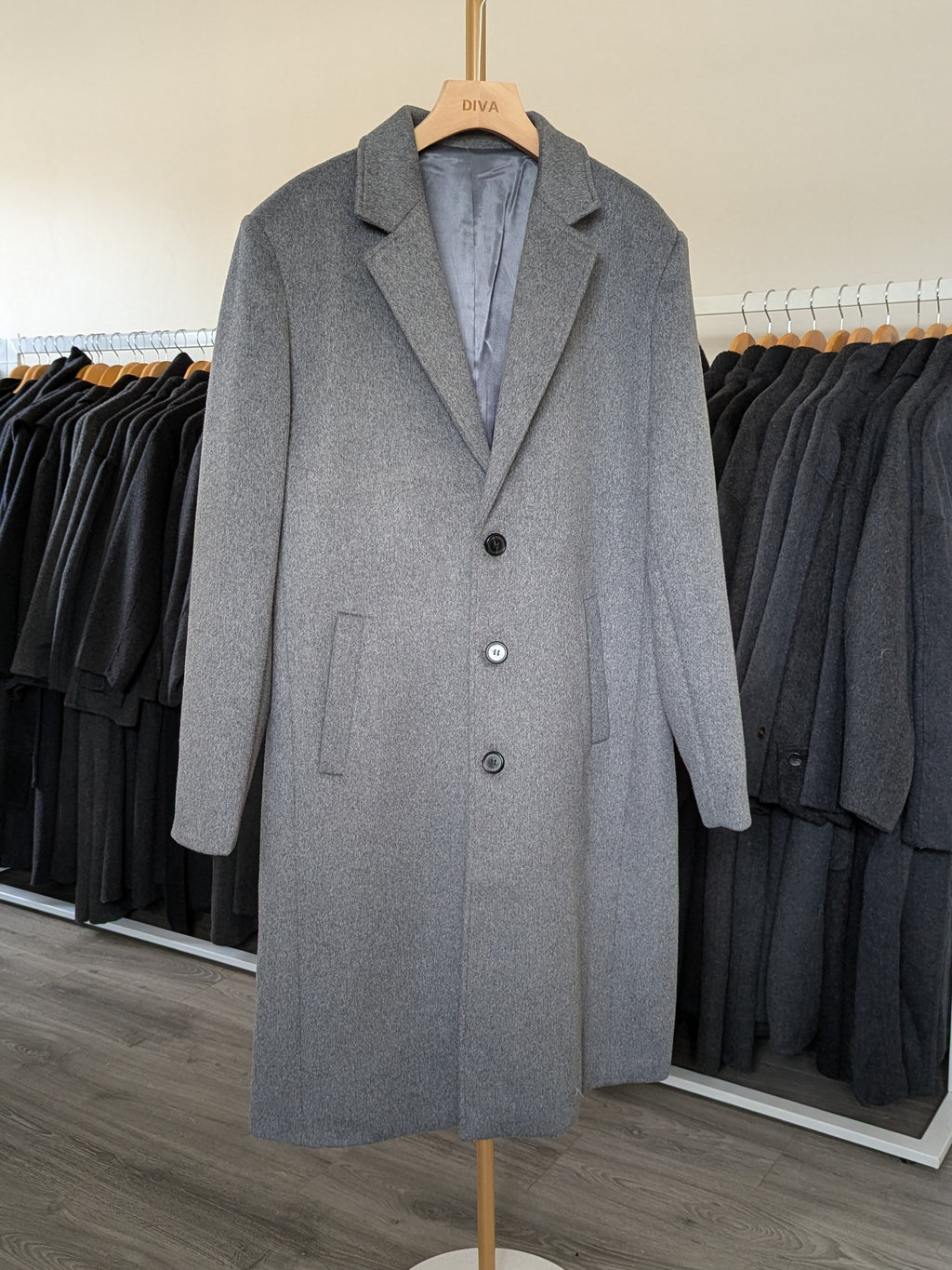 023 Long Men's 50% Wool Coats Black Grey