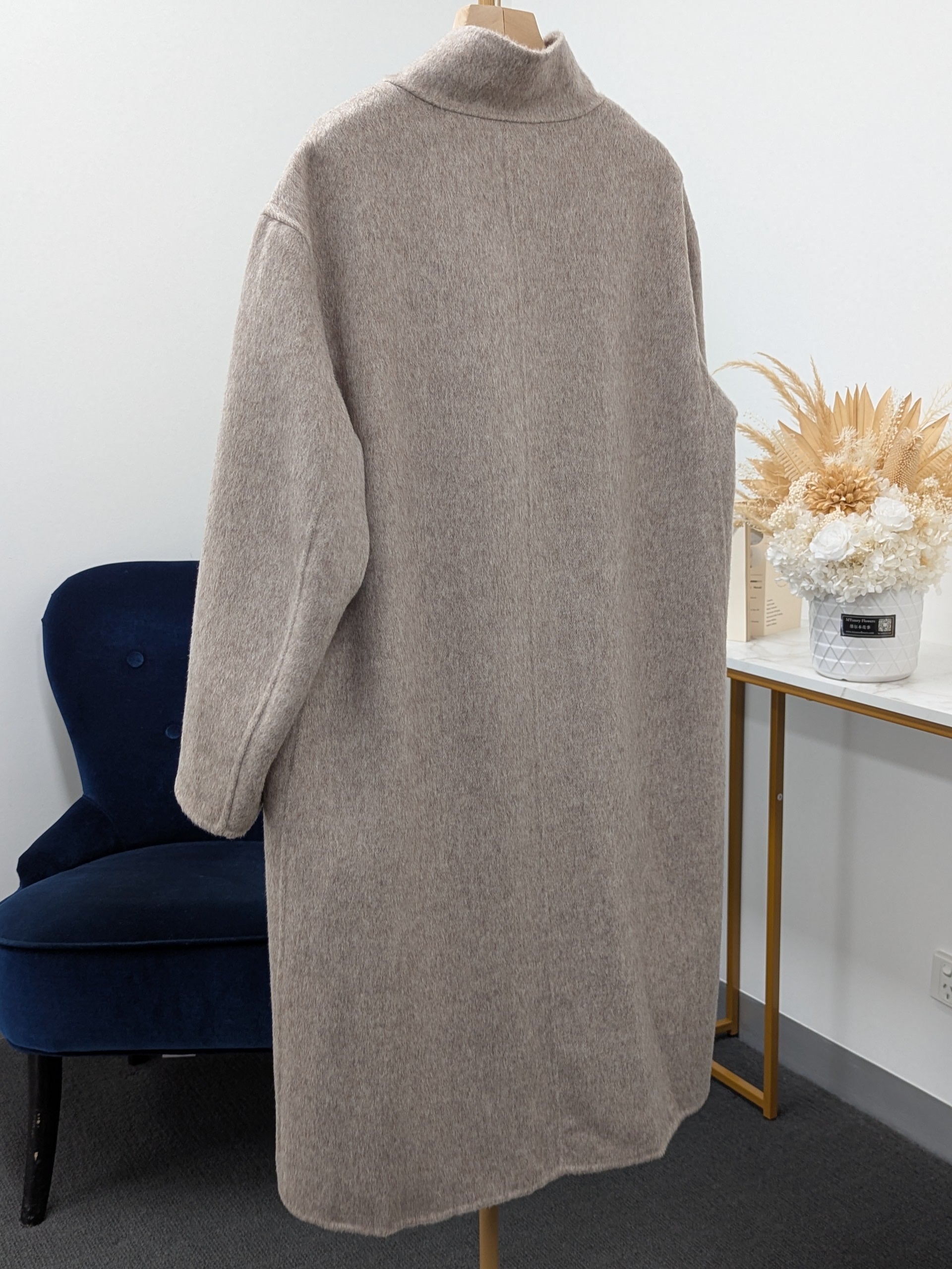 Premium Rabbit fur Yak Wool Coat Women Color Brown Grey Oat