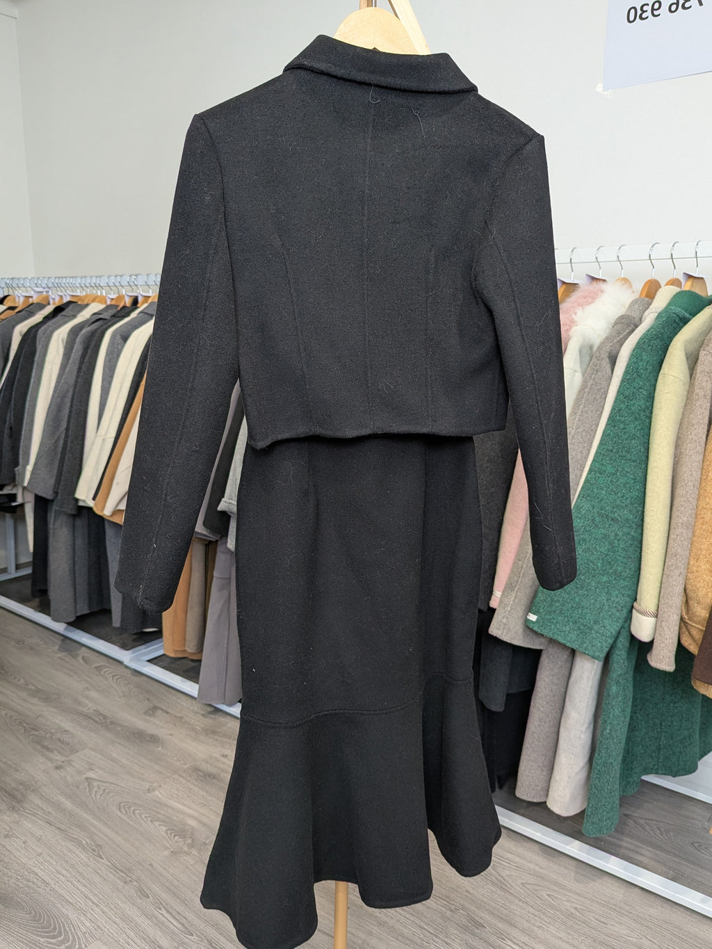 226 100% Wool Coat Set Black S 6-8