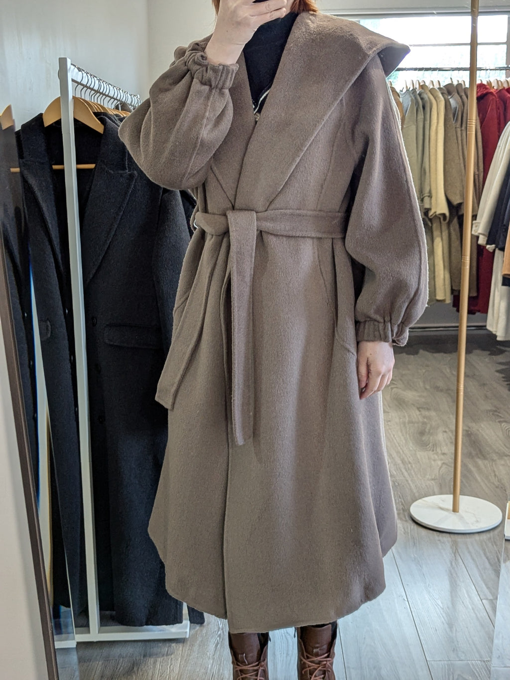 166 100% Wool Coat Grey Brown S 6-8