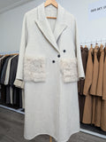 128 100% Wool Coat Fur trim Oat beige S 12-14