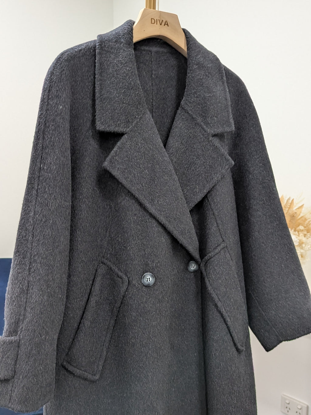 Premium Cashmere blend Wool Coat Women Brown Grey Charcoal
