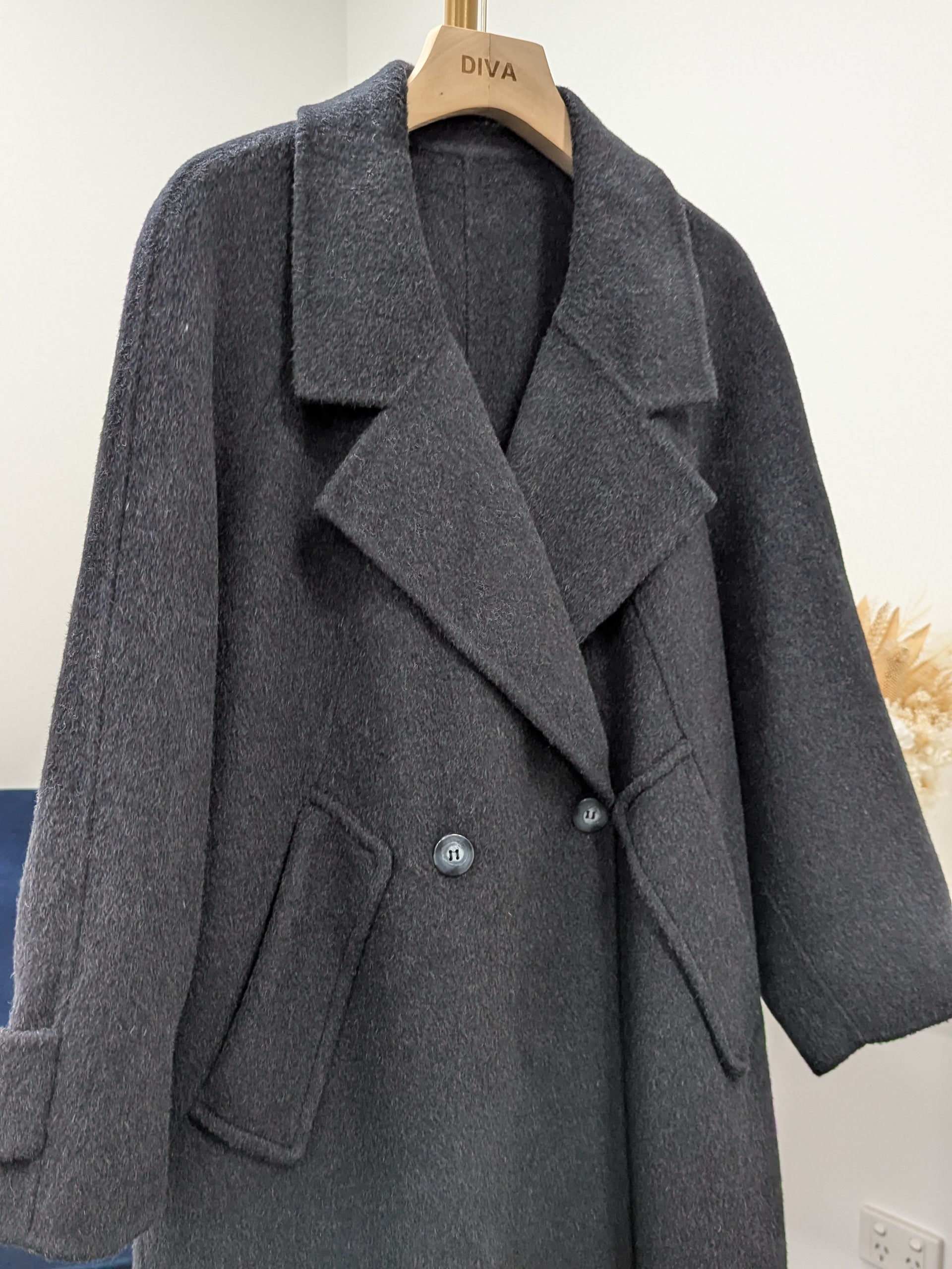 Premium Cashmere blend Wool Coat Women Brown Grey Charcoal