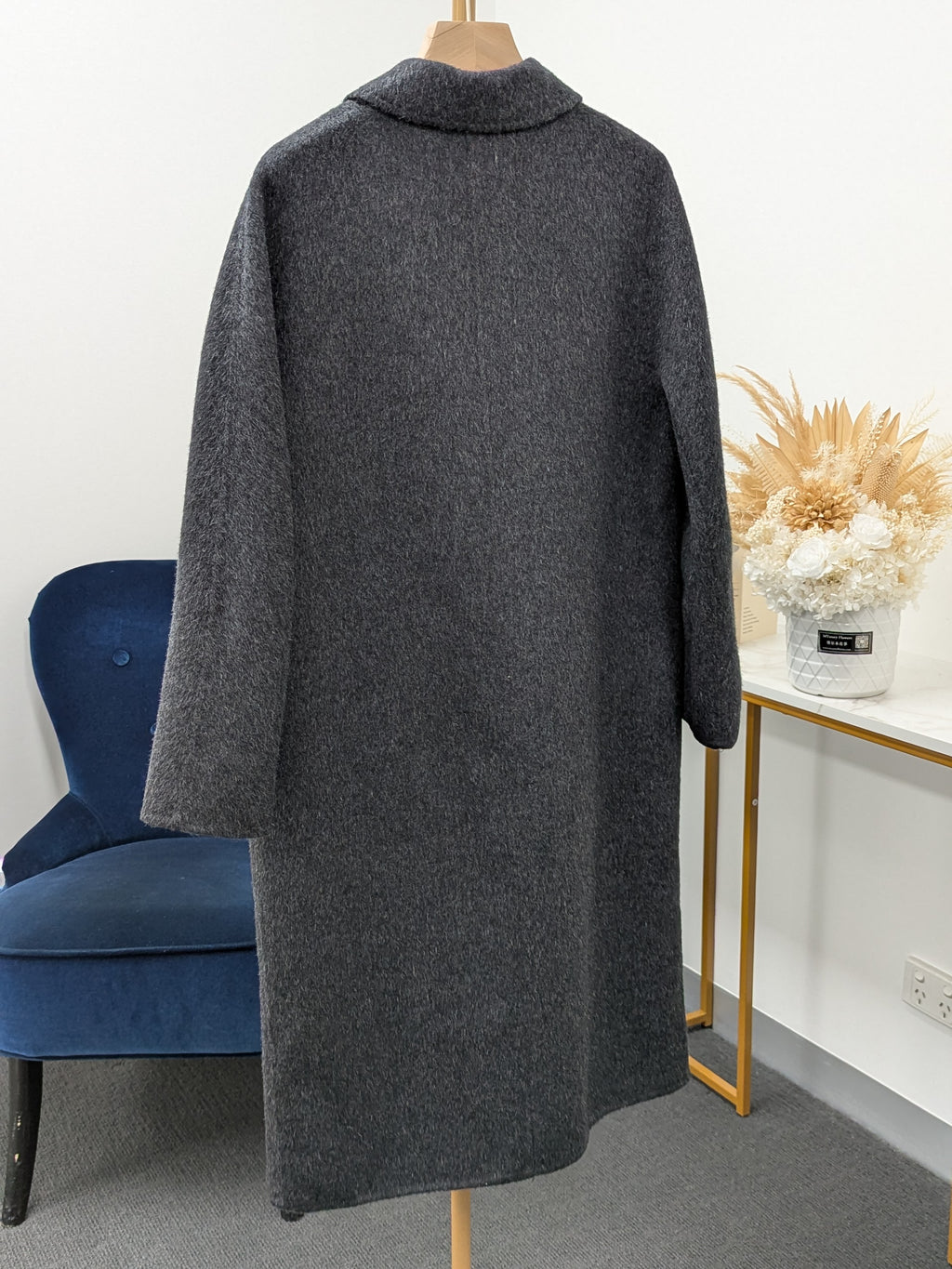 Hand made Premium Rabbit fur Yak Wool Coat Women Brown Charcoal Oat