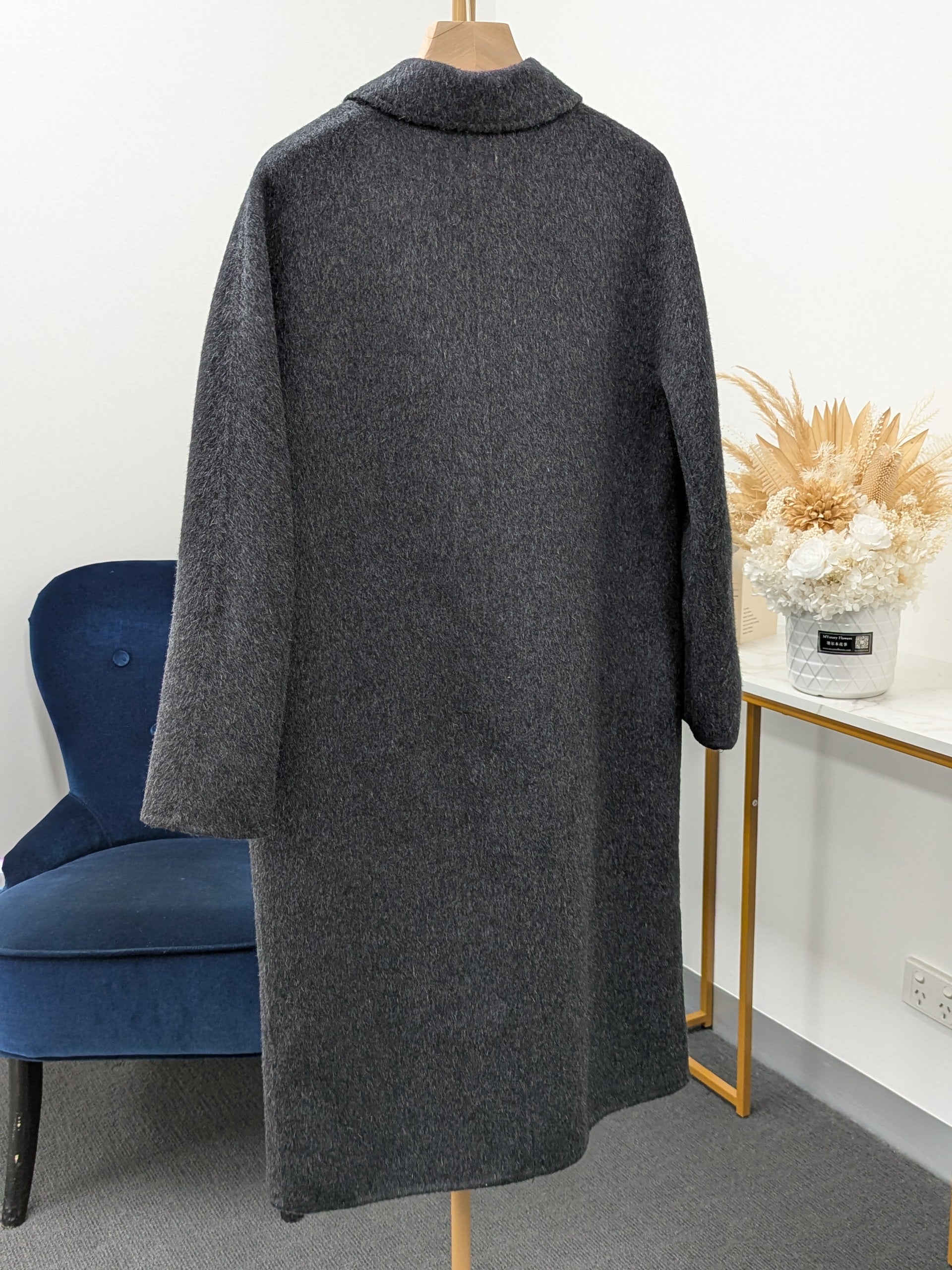 Hand made Premium Rabbit fur Yak Wool Coat Women Brown Charcoal Oat