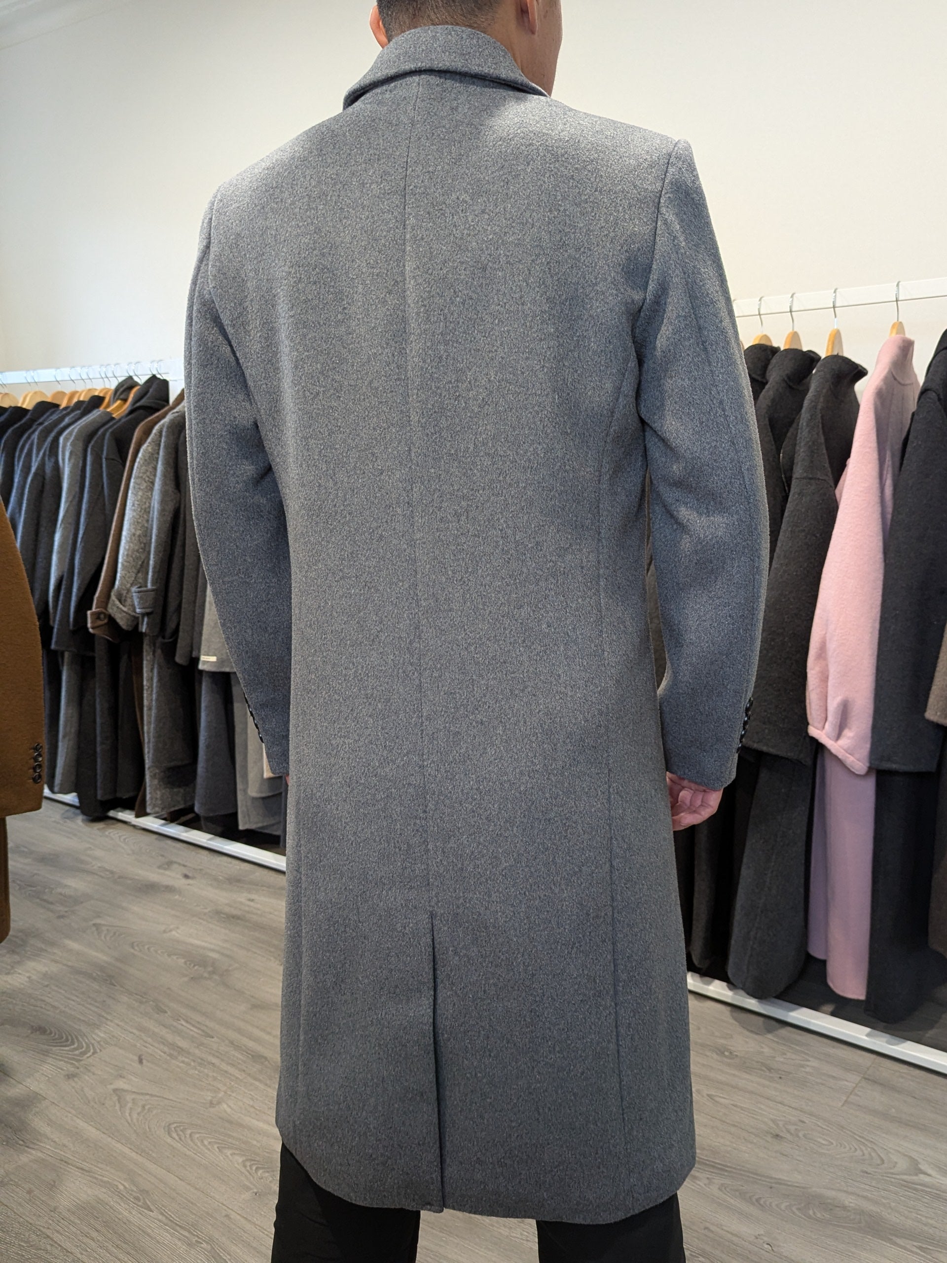 023 Long Men's 50% Wool Coats Black Grey