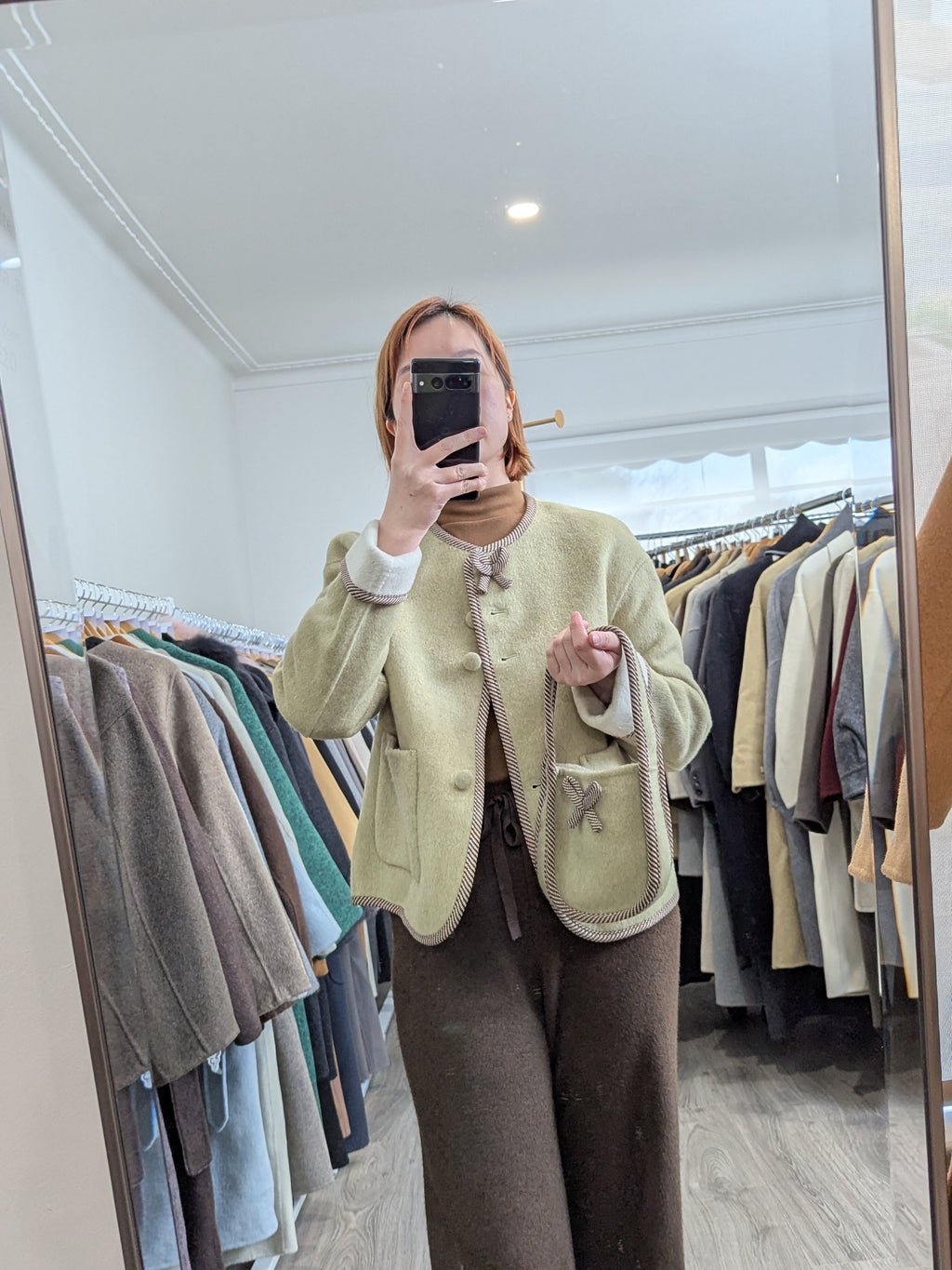 219 70% Wool Coat Green with Bag S 8-10