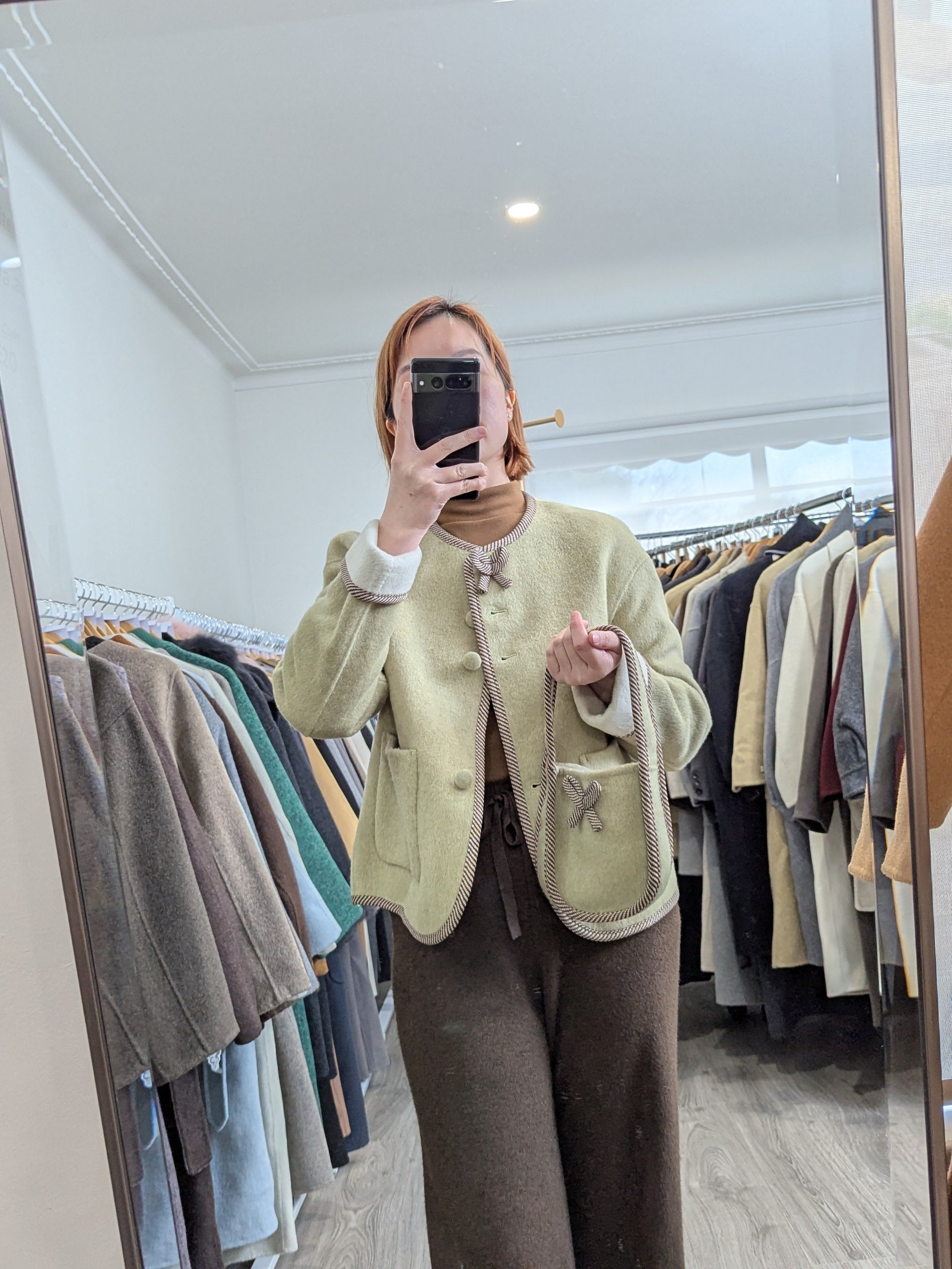 219 70% Wool Coat Green with Bag S 8-10